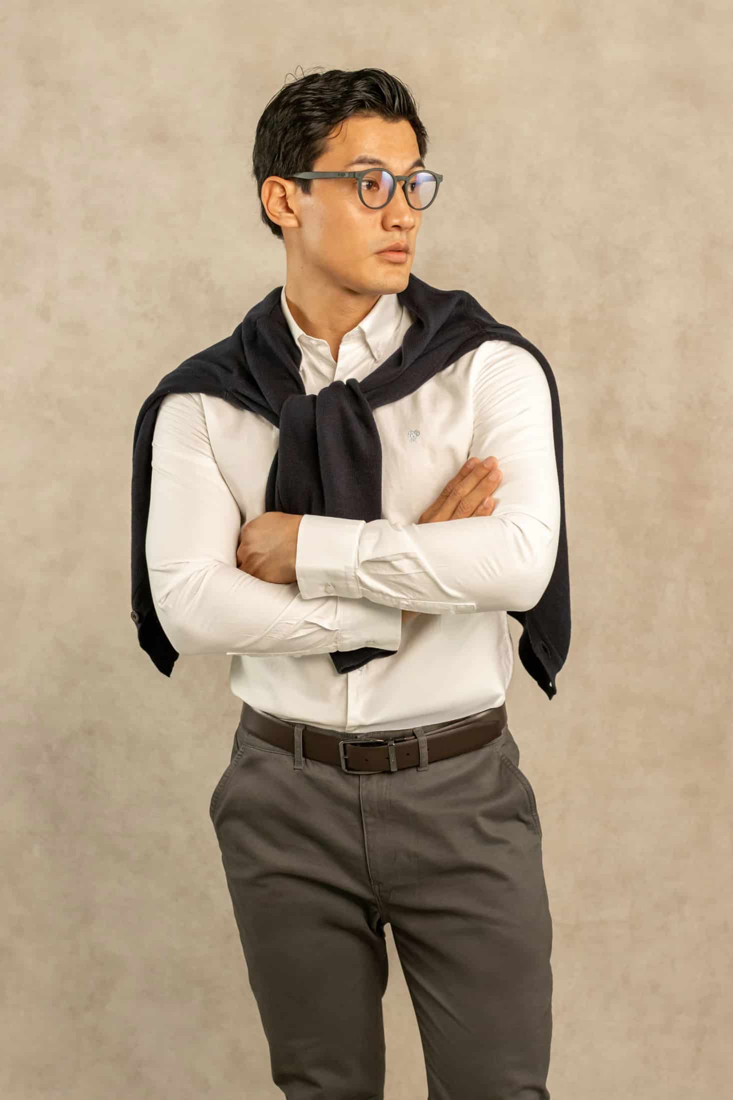 Camisa Antimanchas Oxford Blanco Logo Azul Medio - miniatura 1