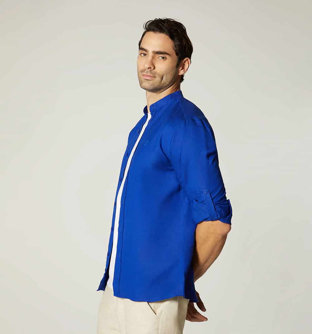 Camisa para hombre en lino cuello nerú m - miniatura 15