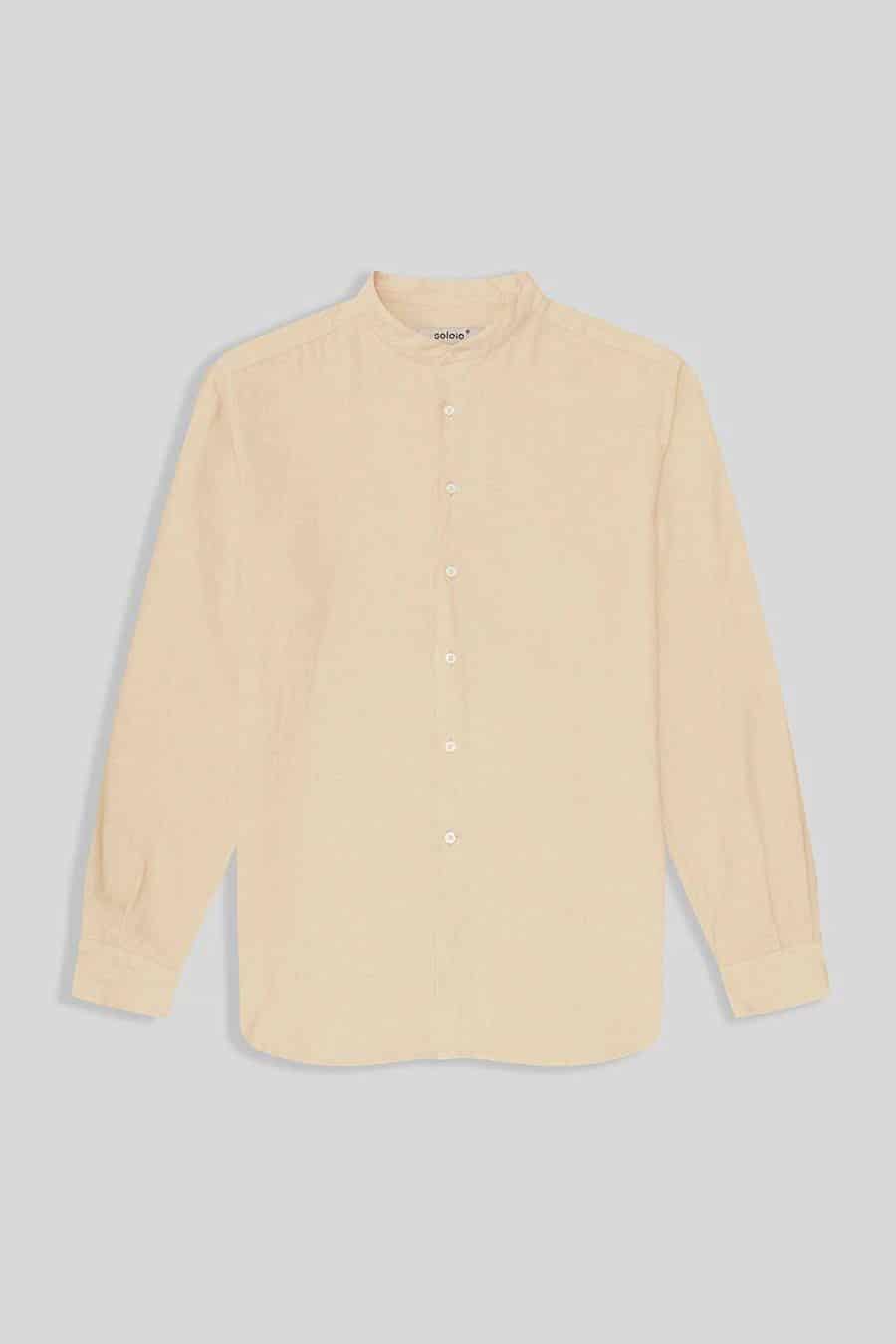 Men's linen shirt mao beige basic - miniatura 1