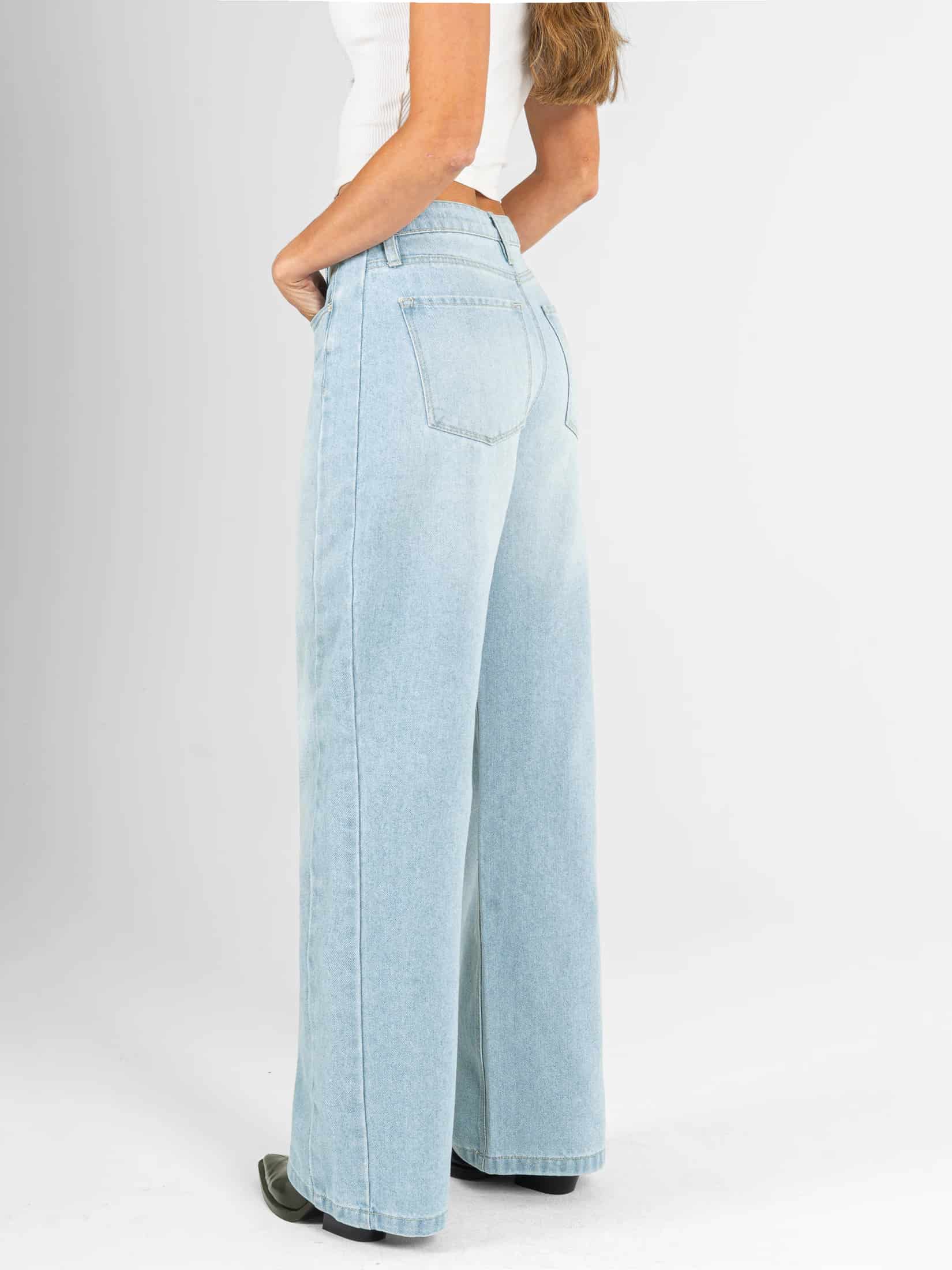 Ref: 066528 Jean mom flare, rígido, tiro alto, tono azul medio claro - miniatura 3