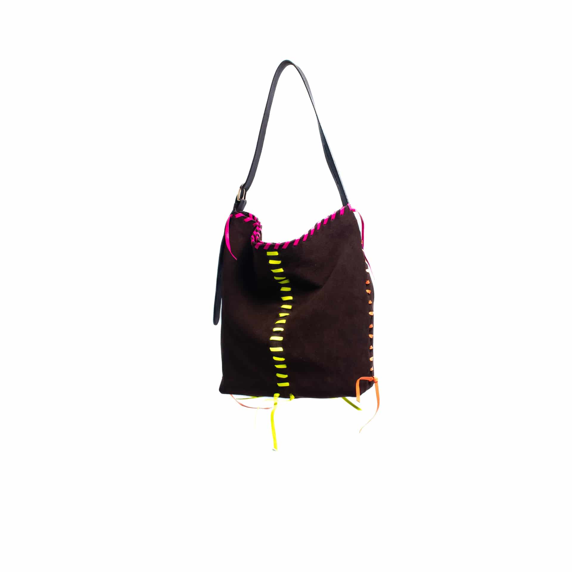 PIÑATA BAG - chocolate x cintas en cuero neón - miniatura 2
