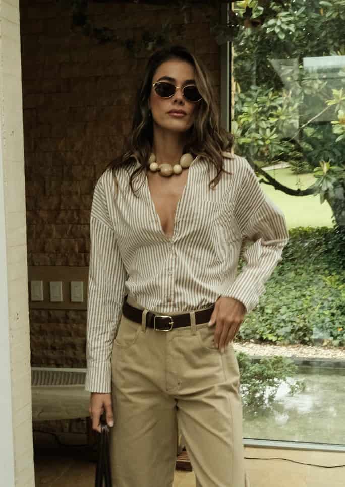 Camisa Aura de algodón | Rayas Caramel - miniatura 5