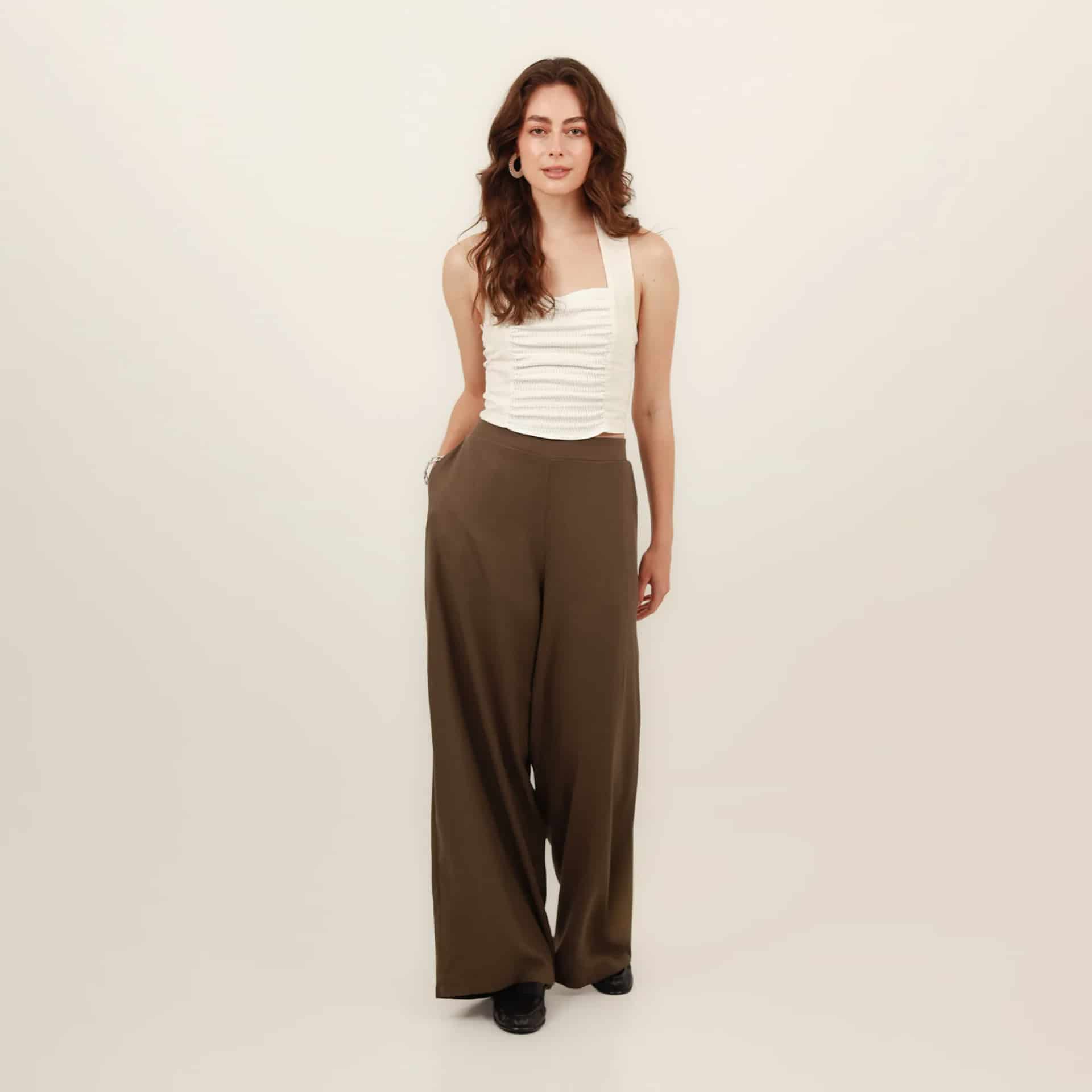 Pantalón palazzo bota ancha con elastico en cintura - miniatura 8