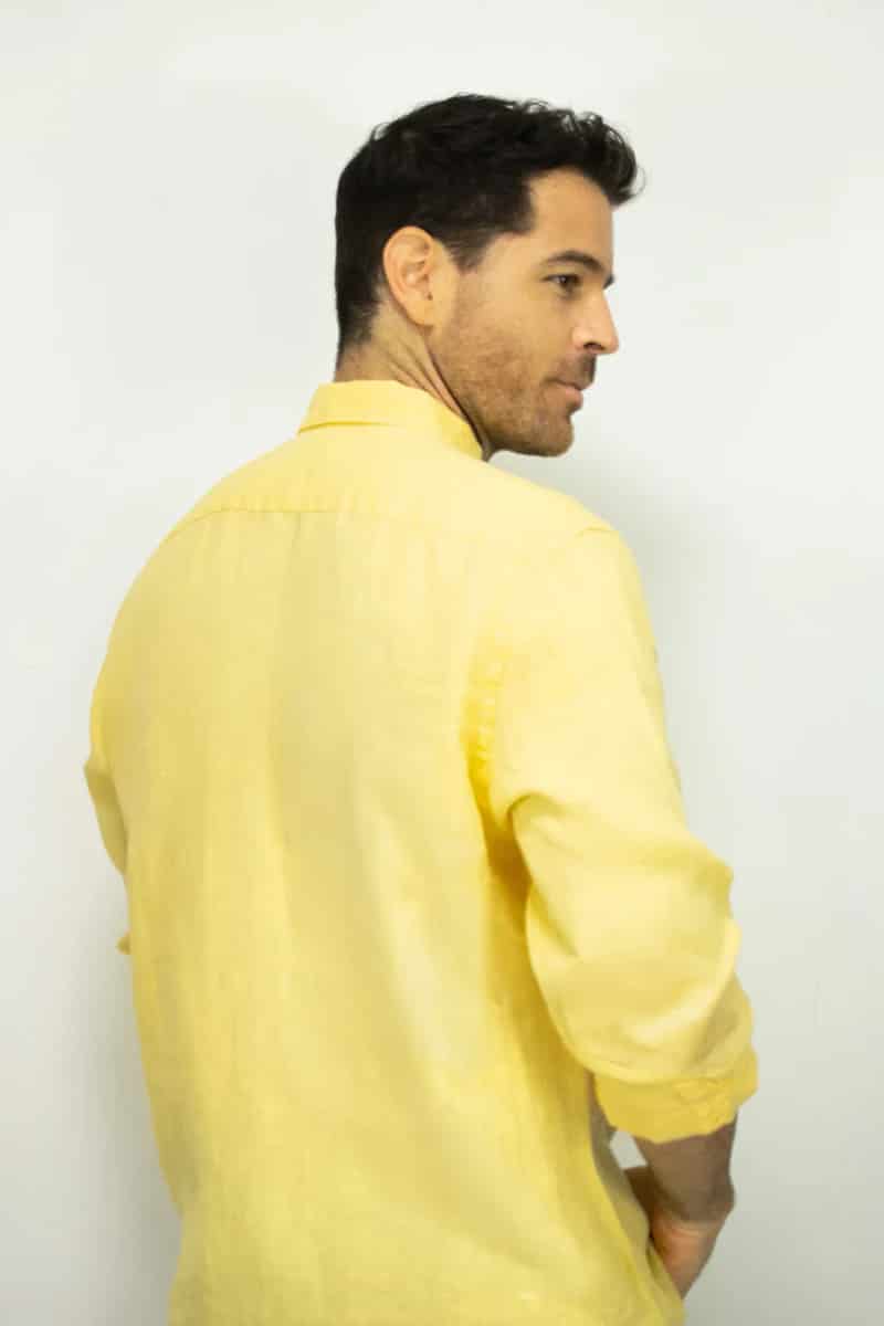 Camisa de Lino Manga Larga Amarilla para Hombre - miniatura 4