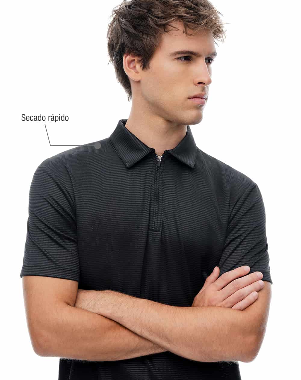 Polo deportiva secado rápido negro hombre - miniatura 3