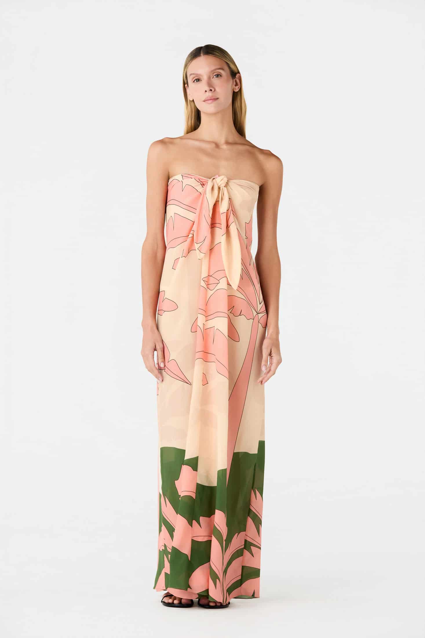 Cayetana Silk Crepe Maxi Dress / Peach Palms - miniatura 5