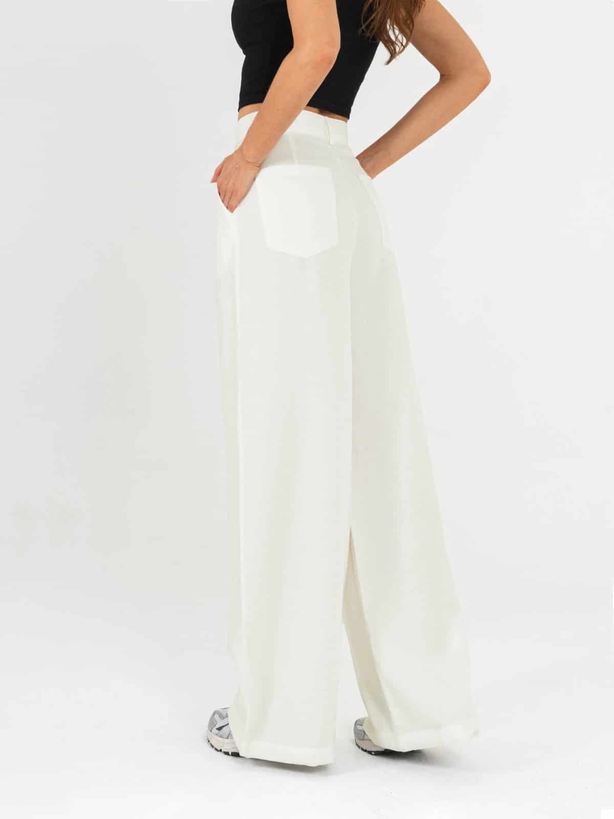 Ref: 0620453 Pantalón palazzo, prenses, tono ivory, tejido plano liviano, tiro alto - miniatura 3
