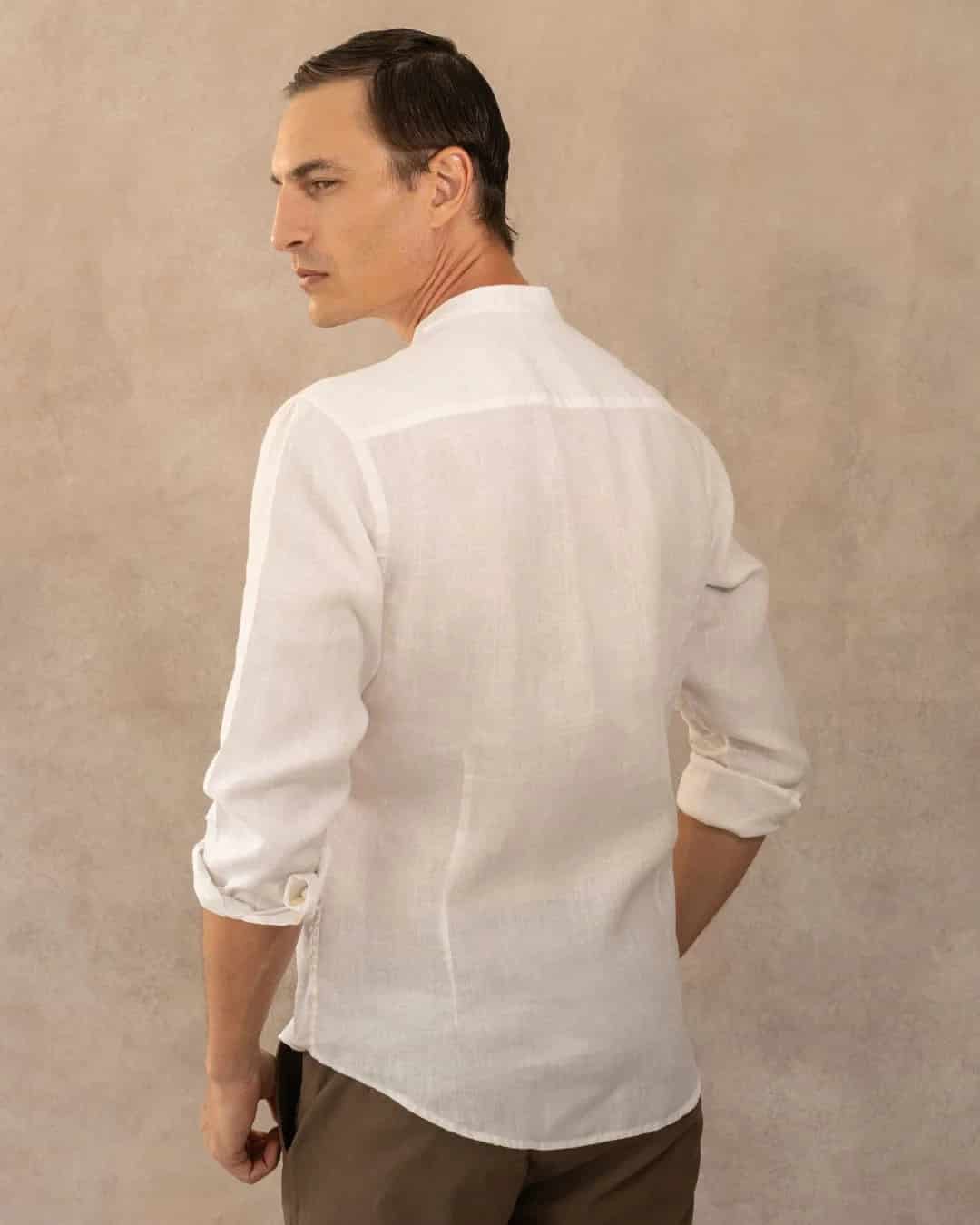 Camisa Lino Cuello Neru  Blanco - miniatura 4