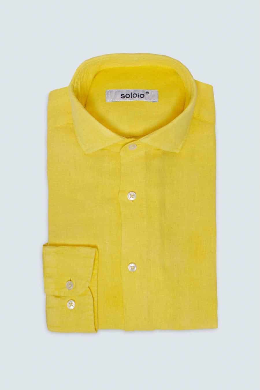 Men's linen shirt light yellow basic - miniatura 3