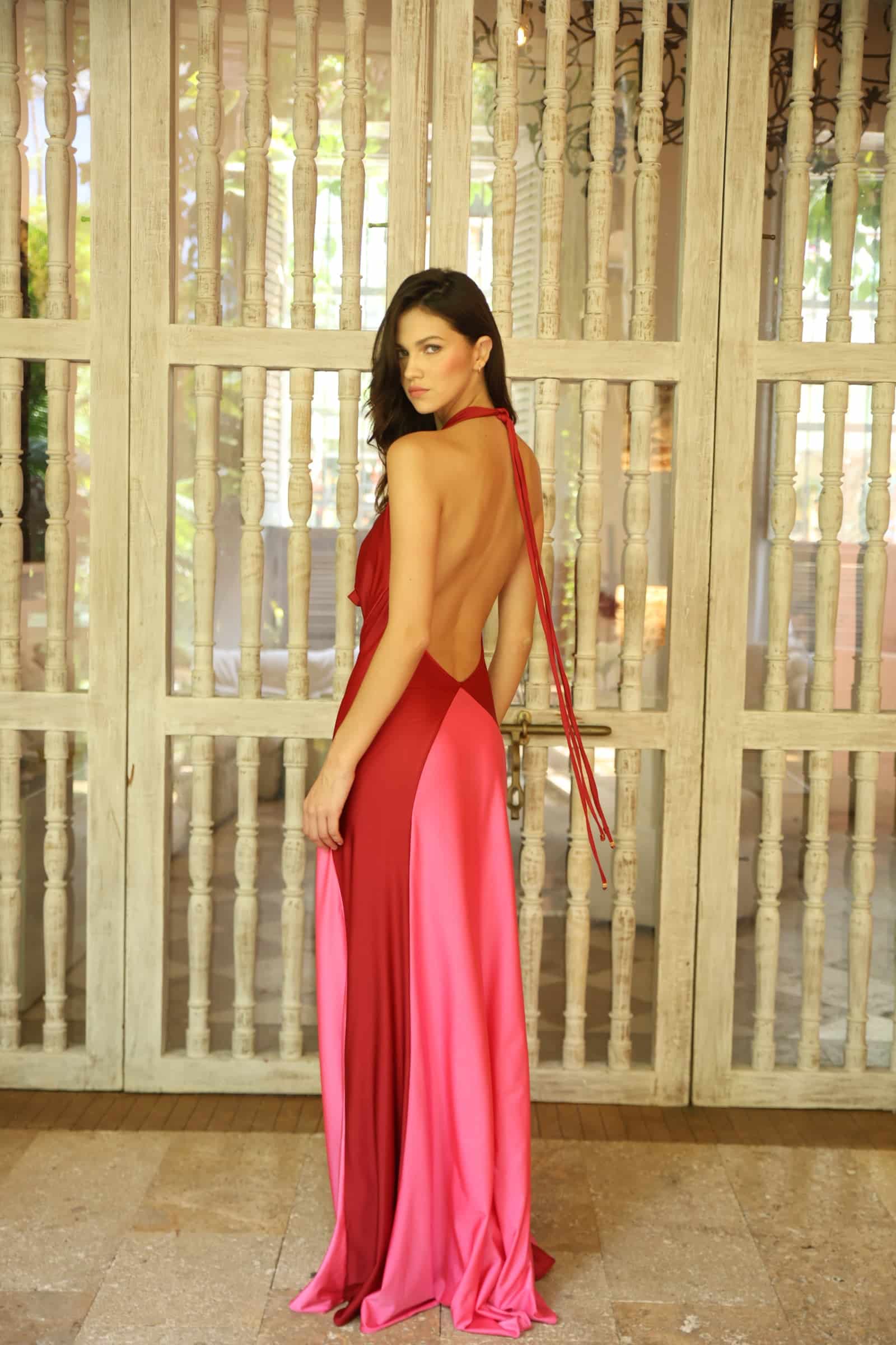 BURGUNDY VICTORIA DUO LONG DRESS - miniatura 4