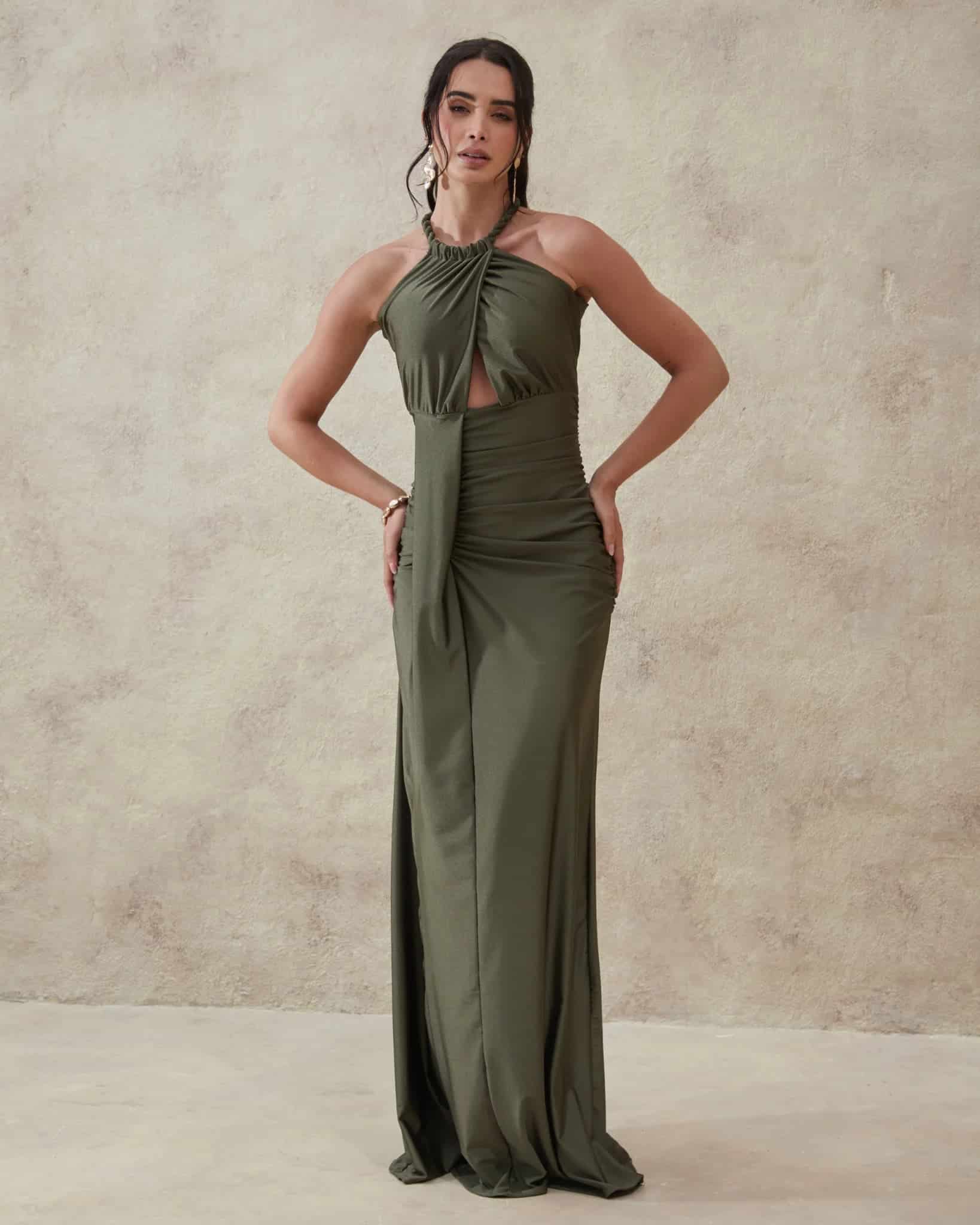 Vestido Halter Drapeado Trenza - miniatura 2