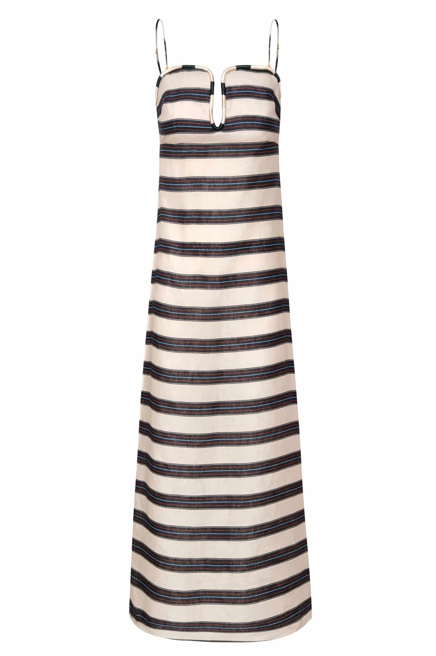 Antonia Linen Midi Dress / Navy Stripes - miniatura 1