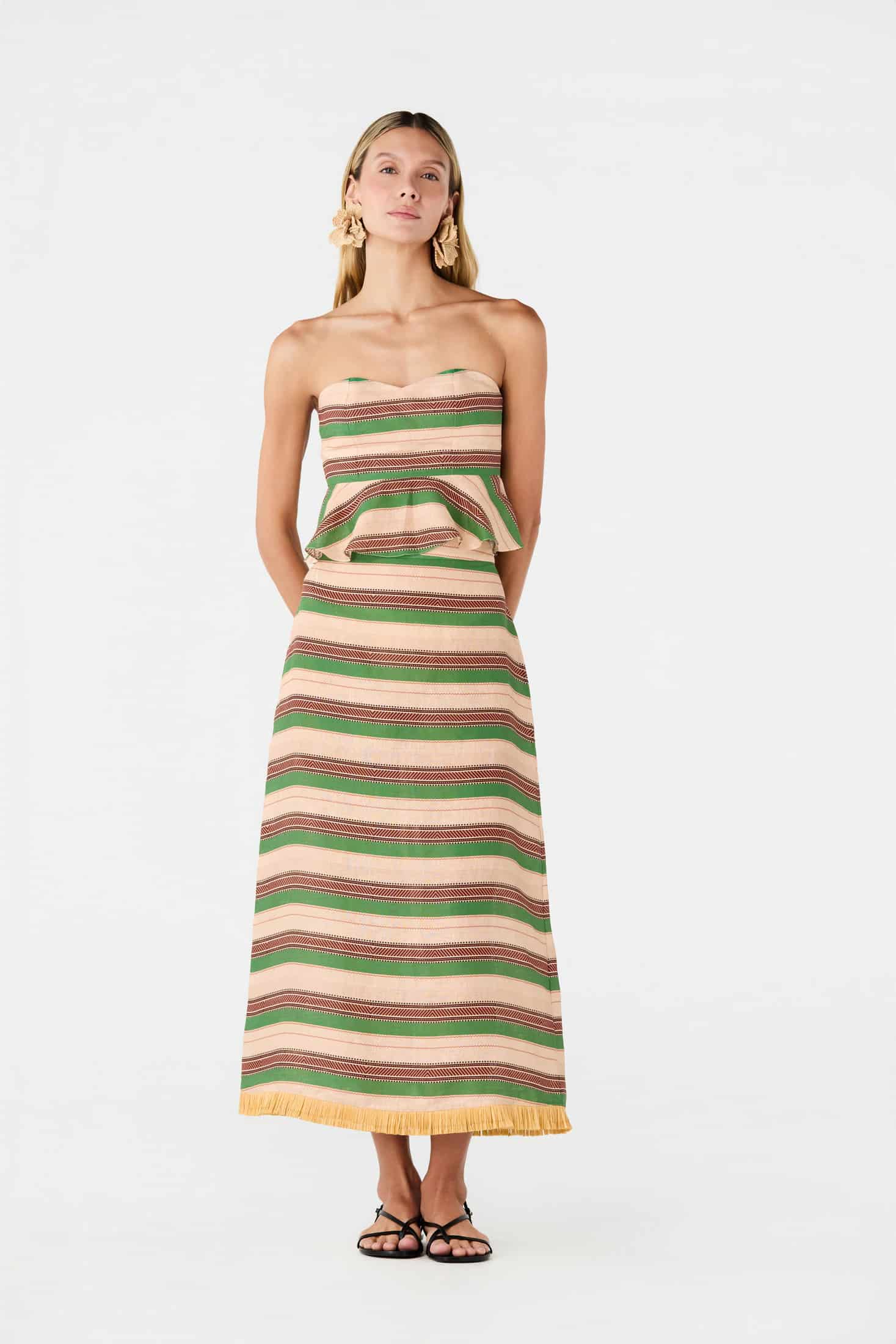 Peplum Linen Top / Green Artisanal Stripes - miniatura 2