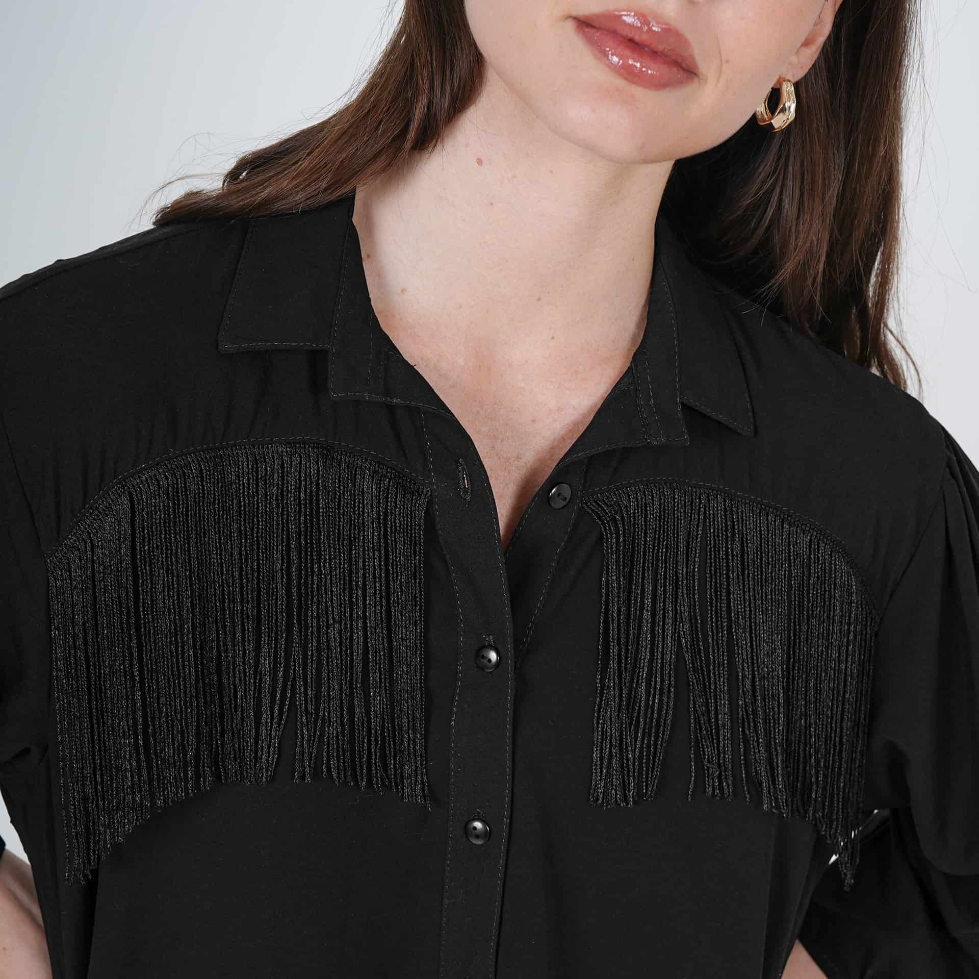 Blusa cuello camisero manga 3/4 con flecos - miniatura 5
