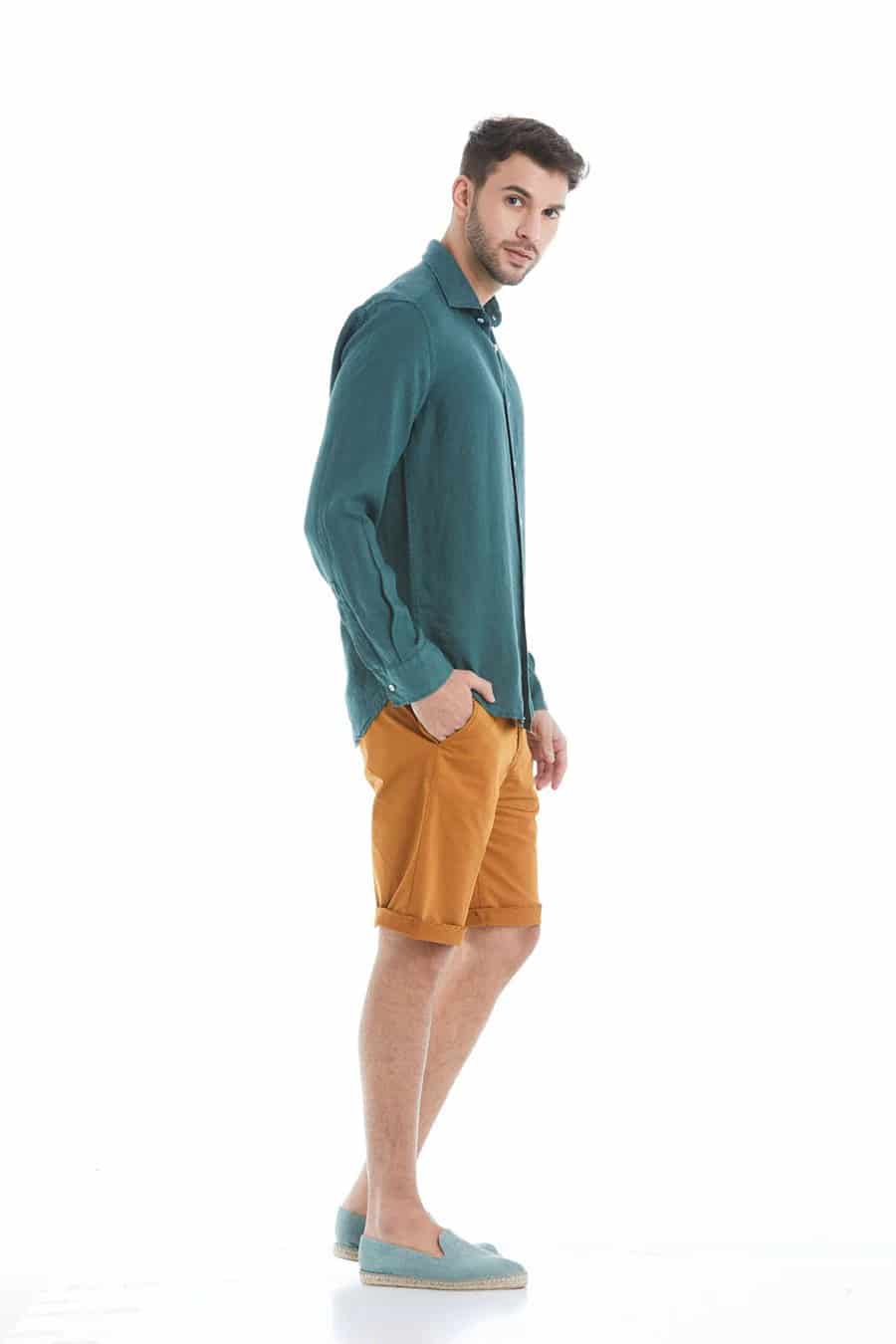 Men's linen shirt dark green - miniatura 14