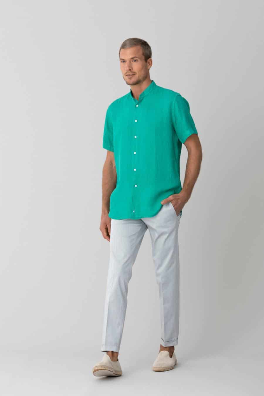 men’s linen shirt mao green basic - miniatura 11