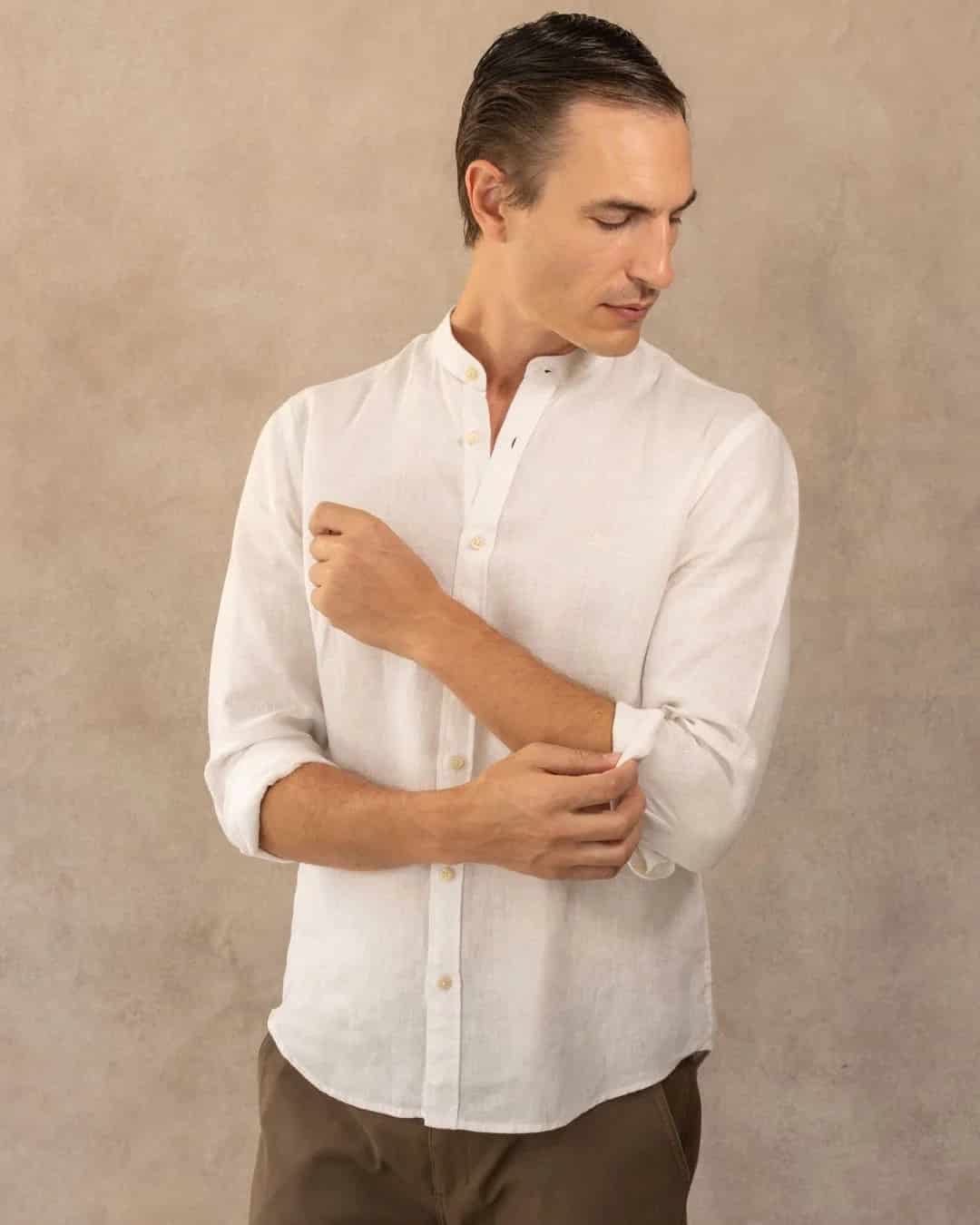 Camisa Lino Cuello Neru  Blanco - miniatura 3