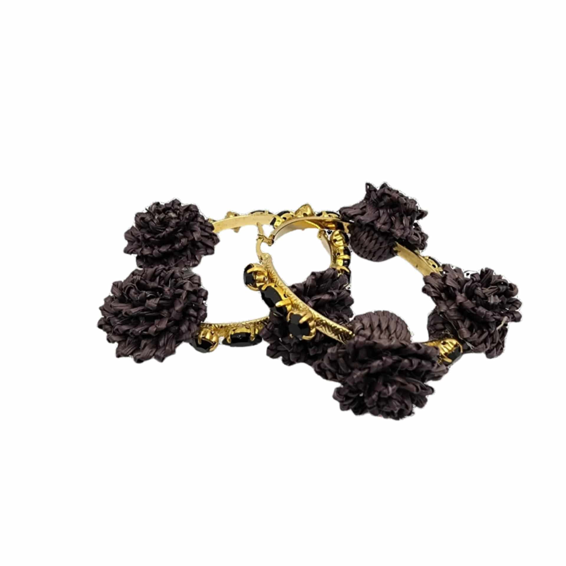 Black Flowers Hoop Earrings - miniatura 2