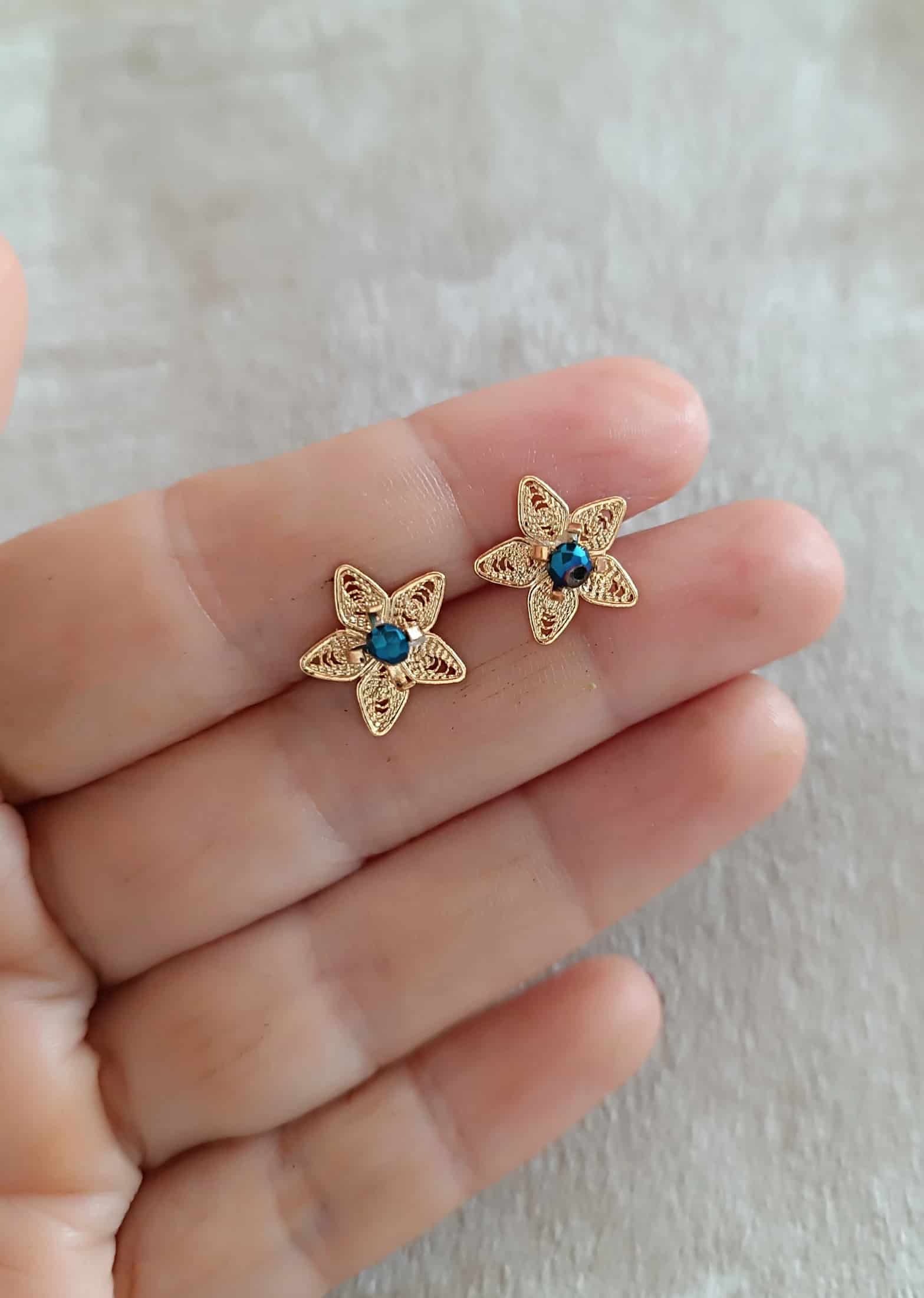 Aretes mini filigrana y cristal azul, Estrellita - miniatura 3