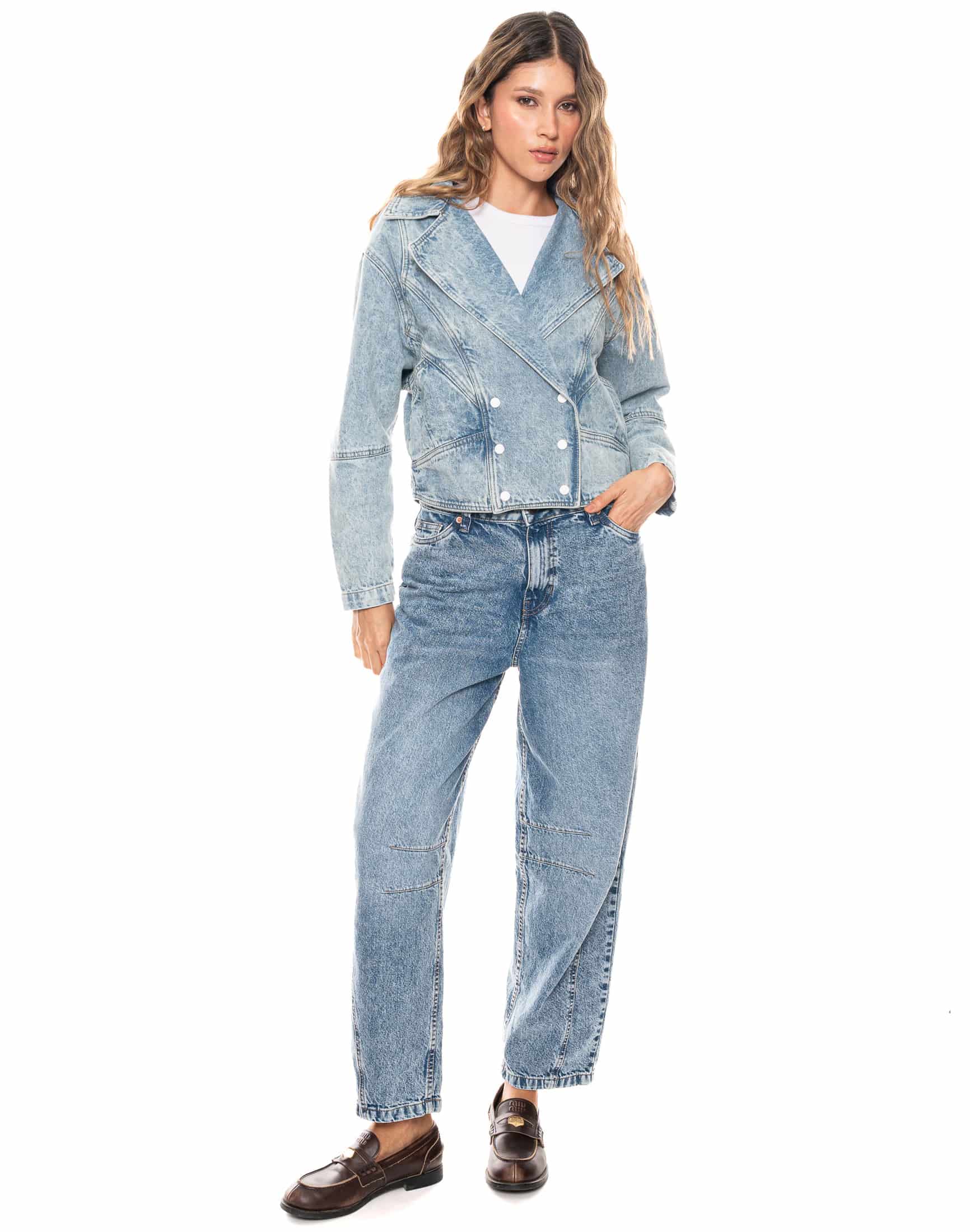 Chaqueta Biker Denim Tiro Regular Indigo - miniatura 7