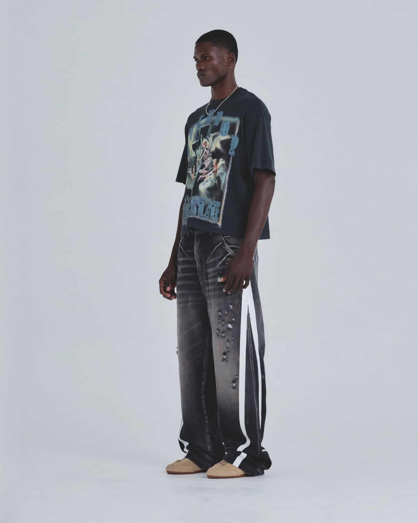 Holy State Stripe Wide Jeans Ash Black - miniatura 5