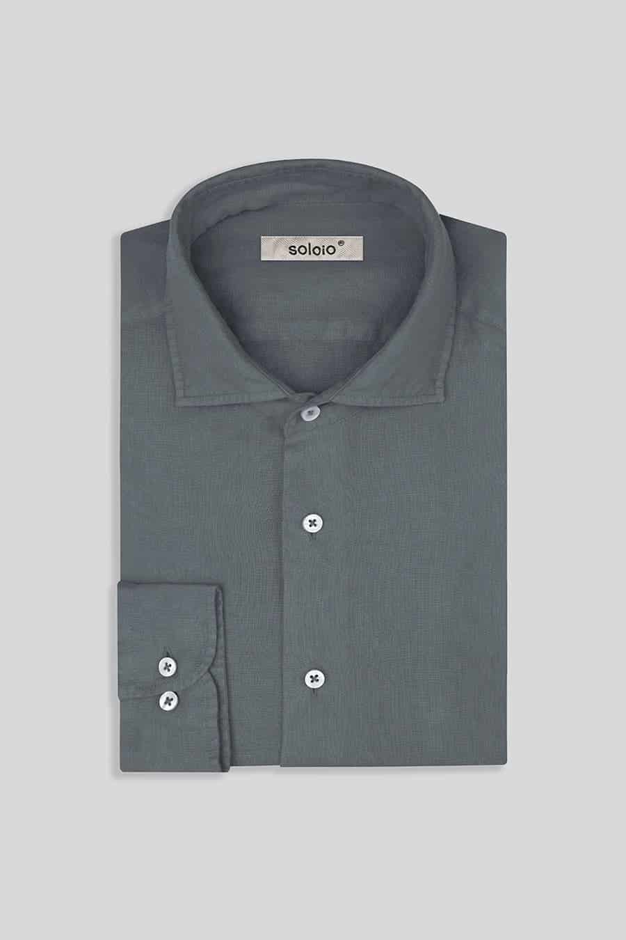 Men's linen shirt grey basic - miniatura 2