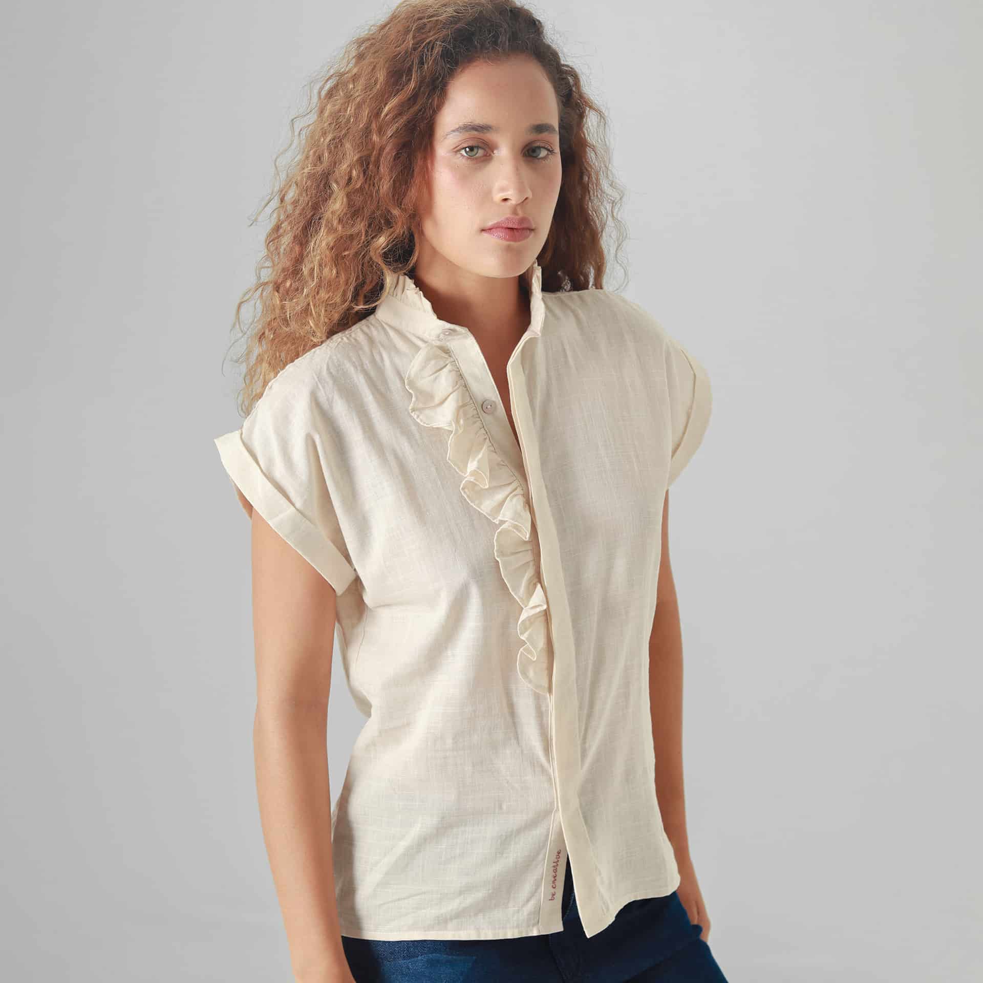 Blusa Cuello Camisero Manga Corta - miniatura 1