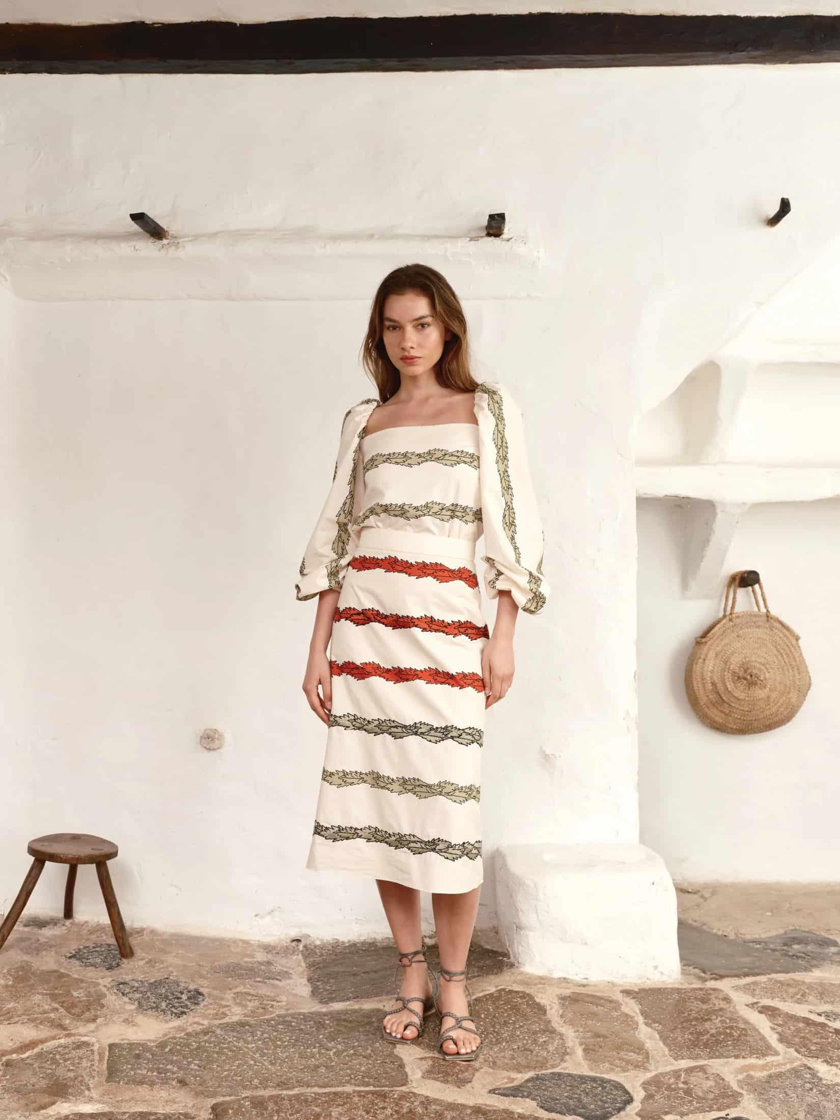 Celia Cotton Blouse / Ivory Striped Helechos - miniatura 2