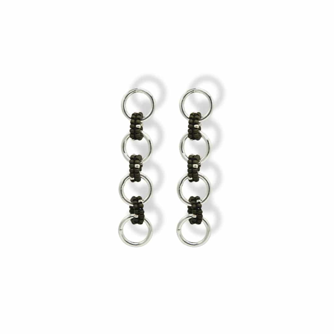 Aretes entrelazados tejidos largos verde oscuro plata - miniatura 2