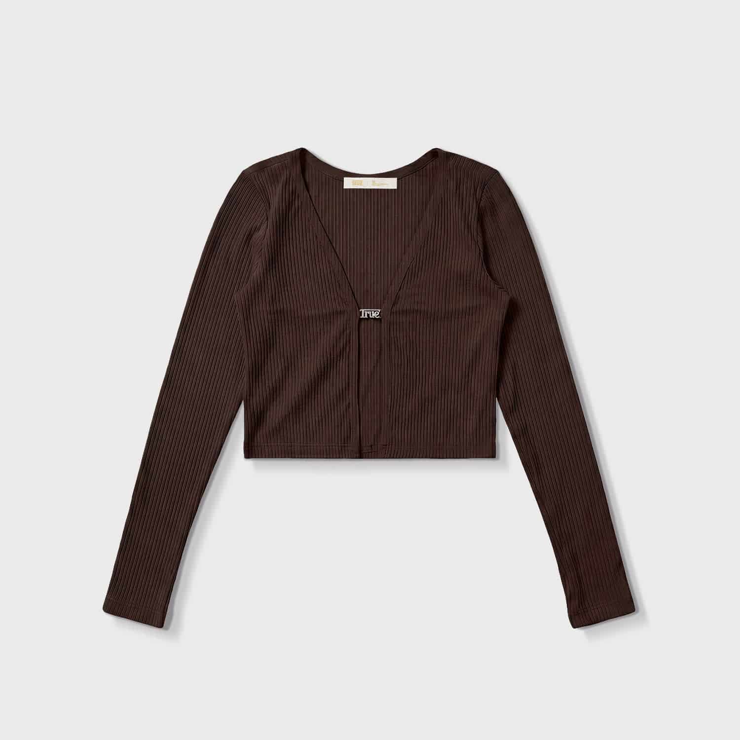 Rib Cropped Cardigan - Brown - miniatura 1