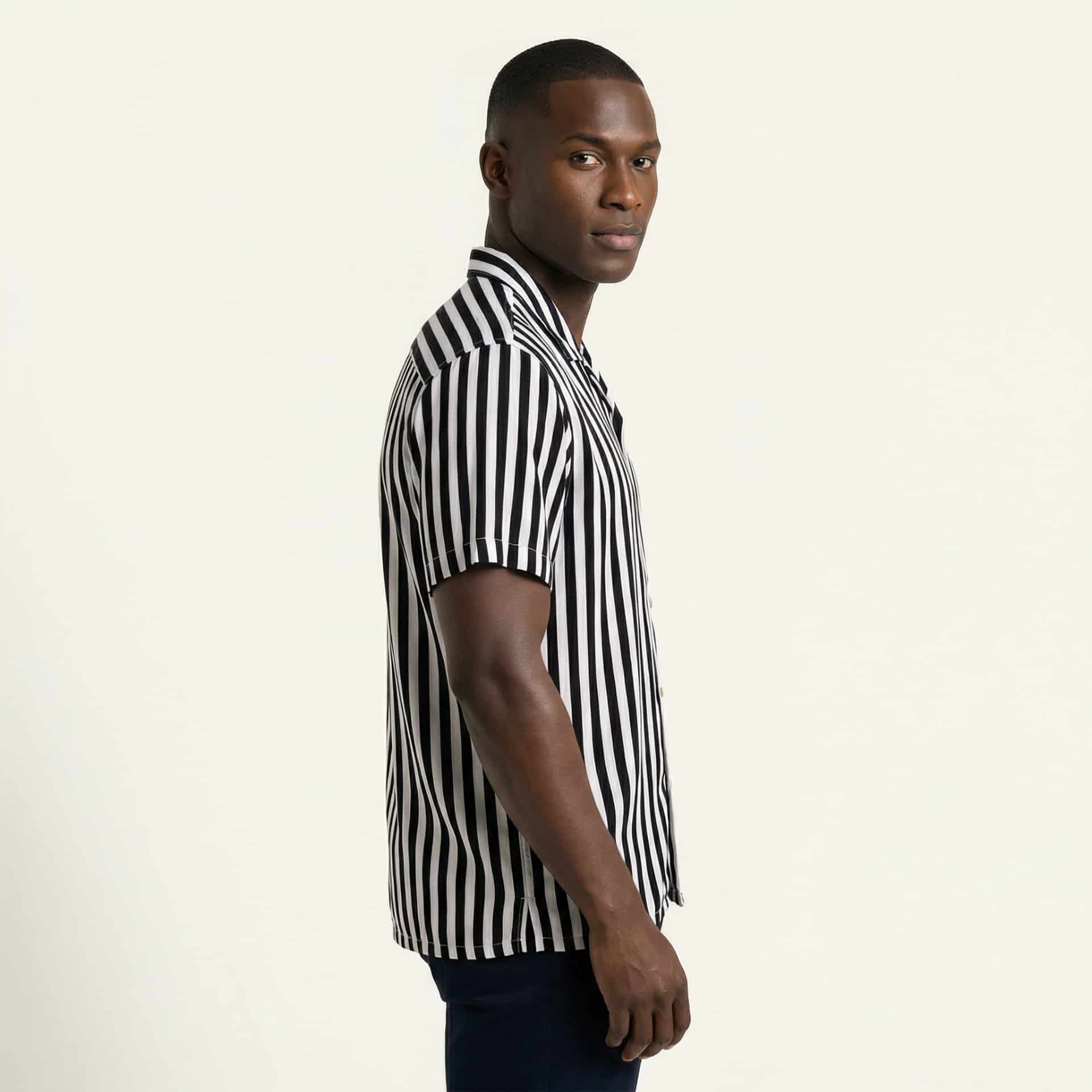 Camisa Bowling Rayada Blanco/Negro C201 - miniatura 2
