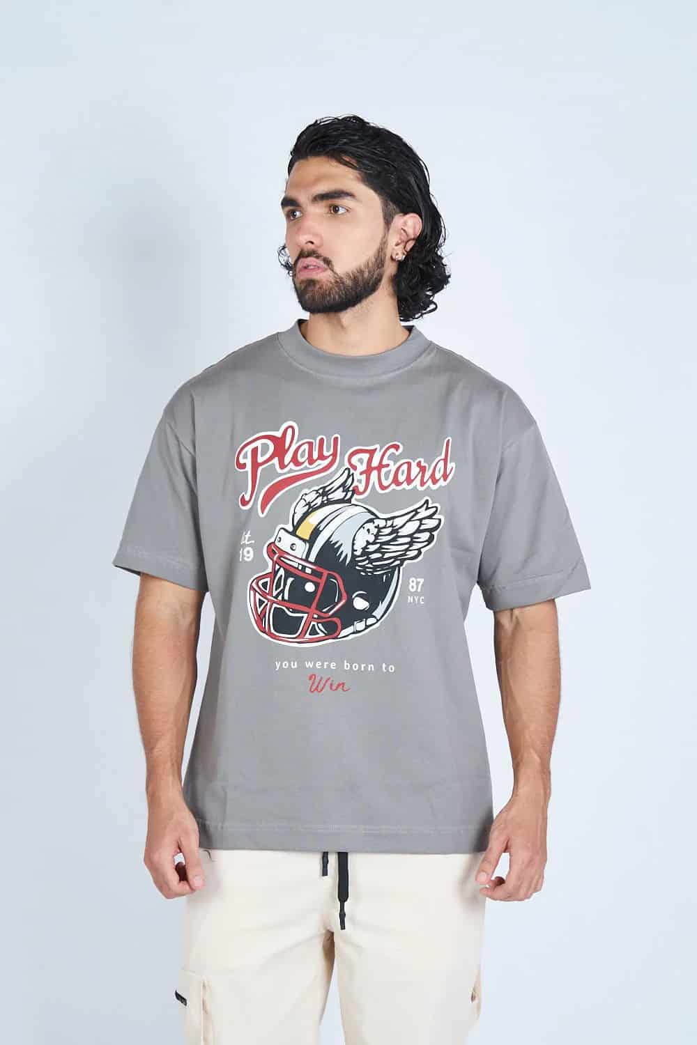 Camiseta oversize PLAY HARD GRIS | DROP 03 | - miniatura 7