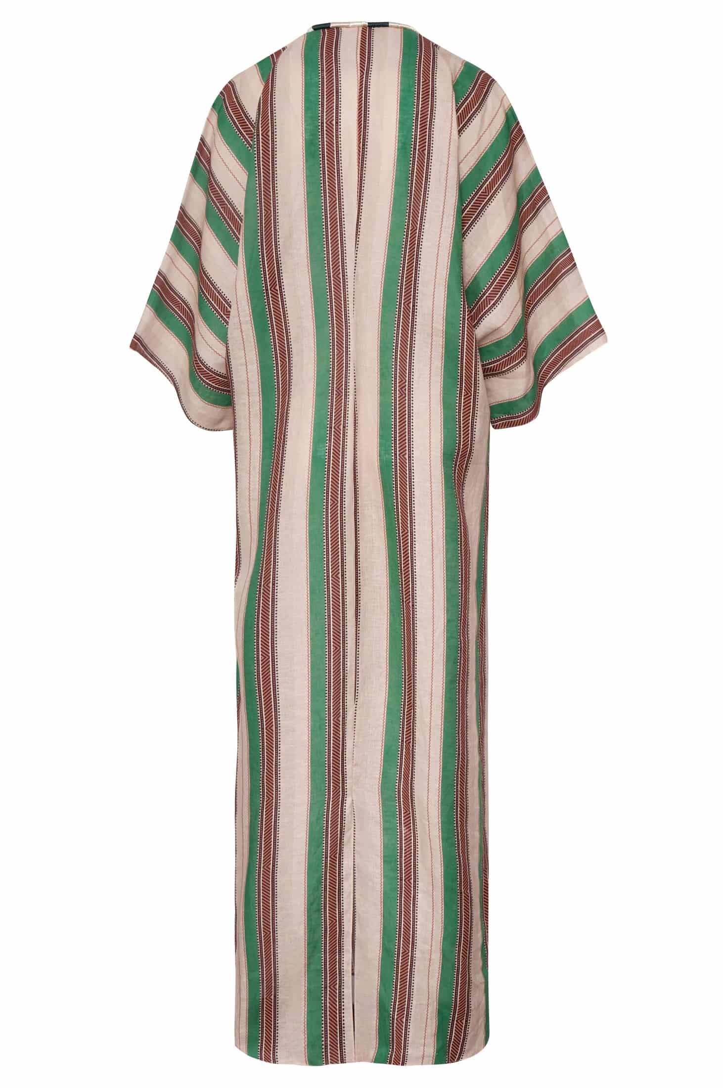 Andina Hand-Embroidered Linen Tunic / Green Artisanal Stripes - miniatura 3