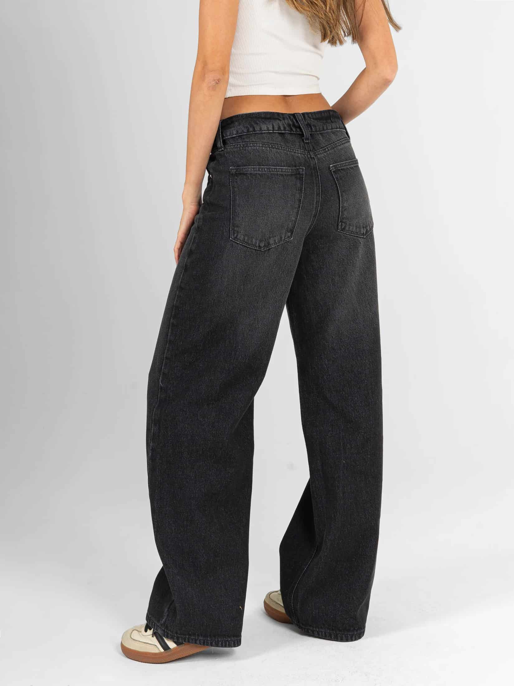 Ref: 066530 Jean wide leg, rígido, tiro medio, detalle en pretina, tono gris oscuro - miniatura 2