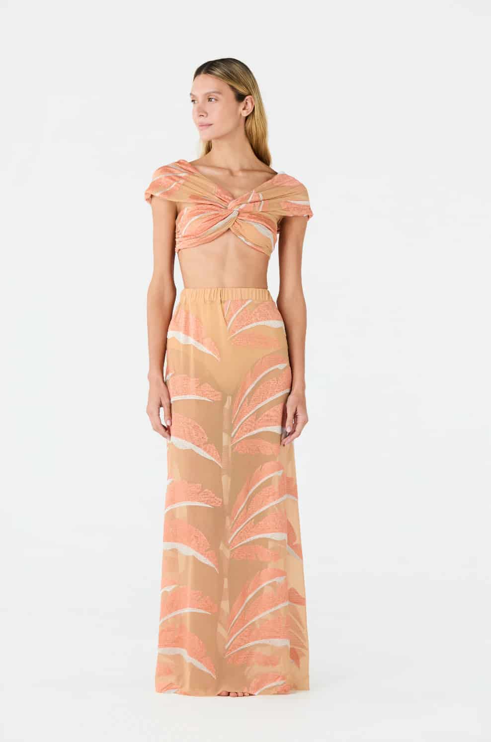 Solana Embroidered Mesh Maxi Skirt / Peach Palms - miniatura 1