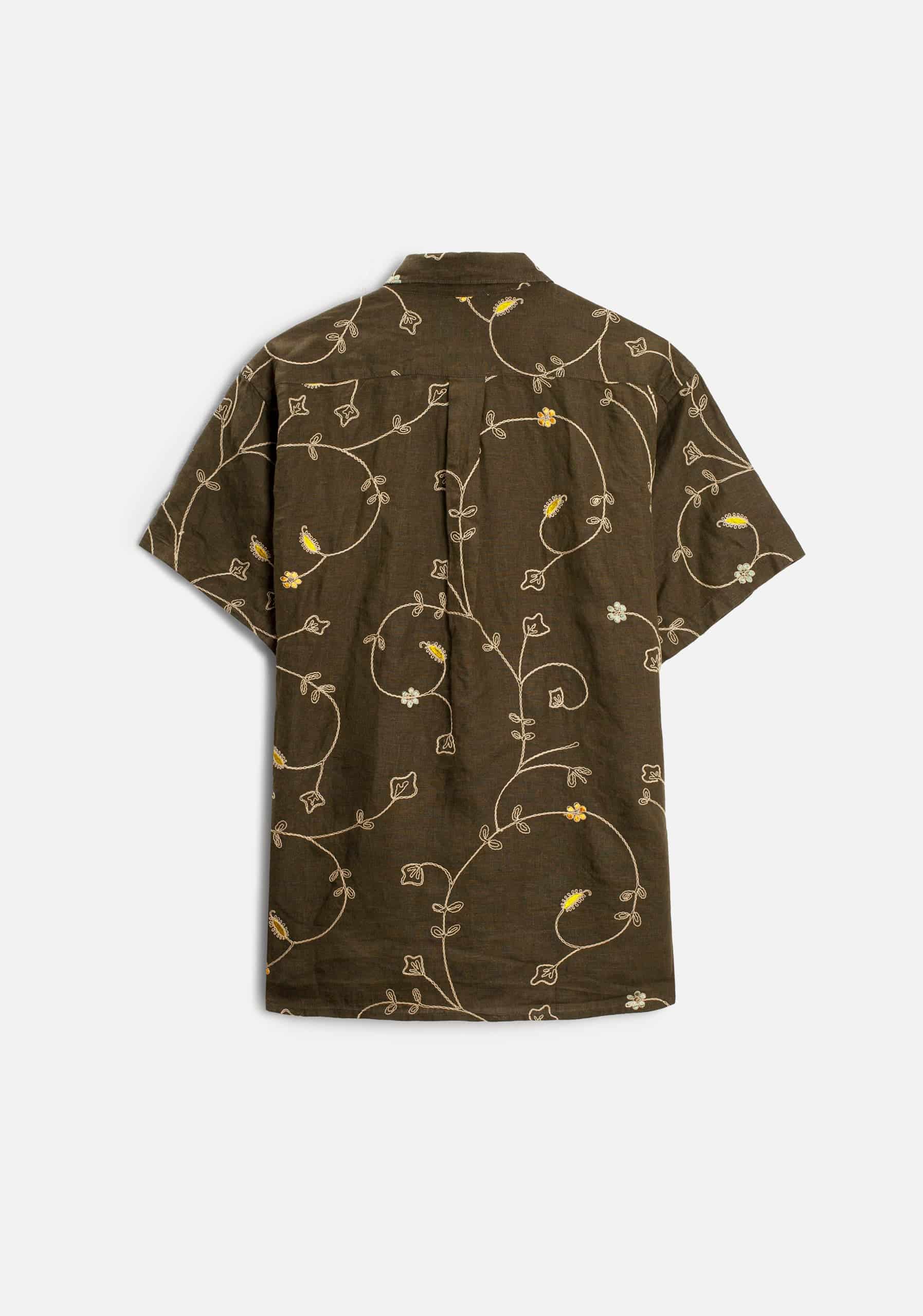 Camisa Lino Harlem Bordado Verde Olive - miniatura 5