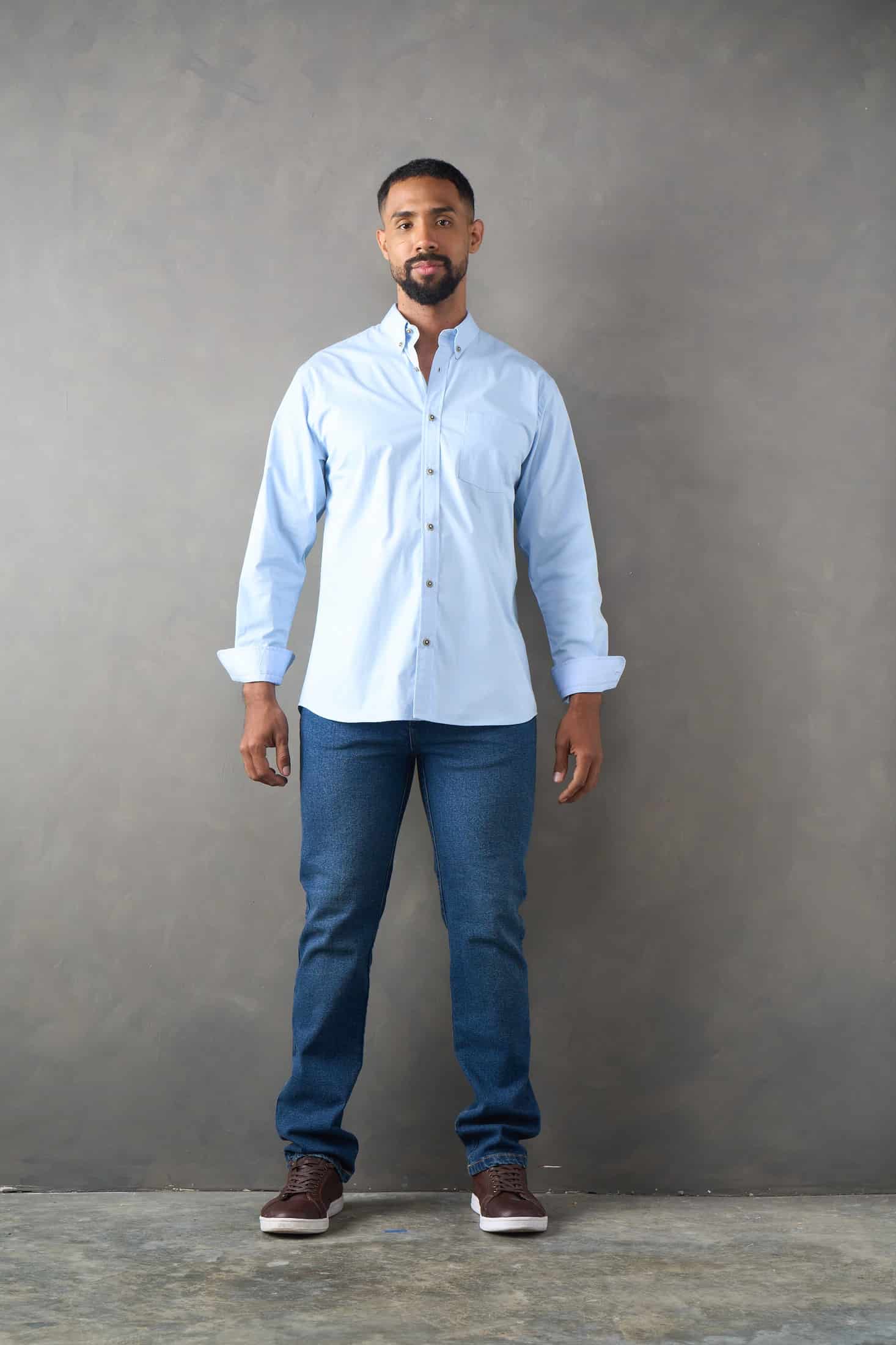 Camisa manga larga regular fit azul medio - miniatura 4