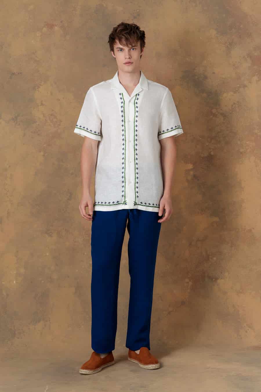 Men's linen shirt bowling acantha white - miniatura 1