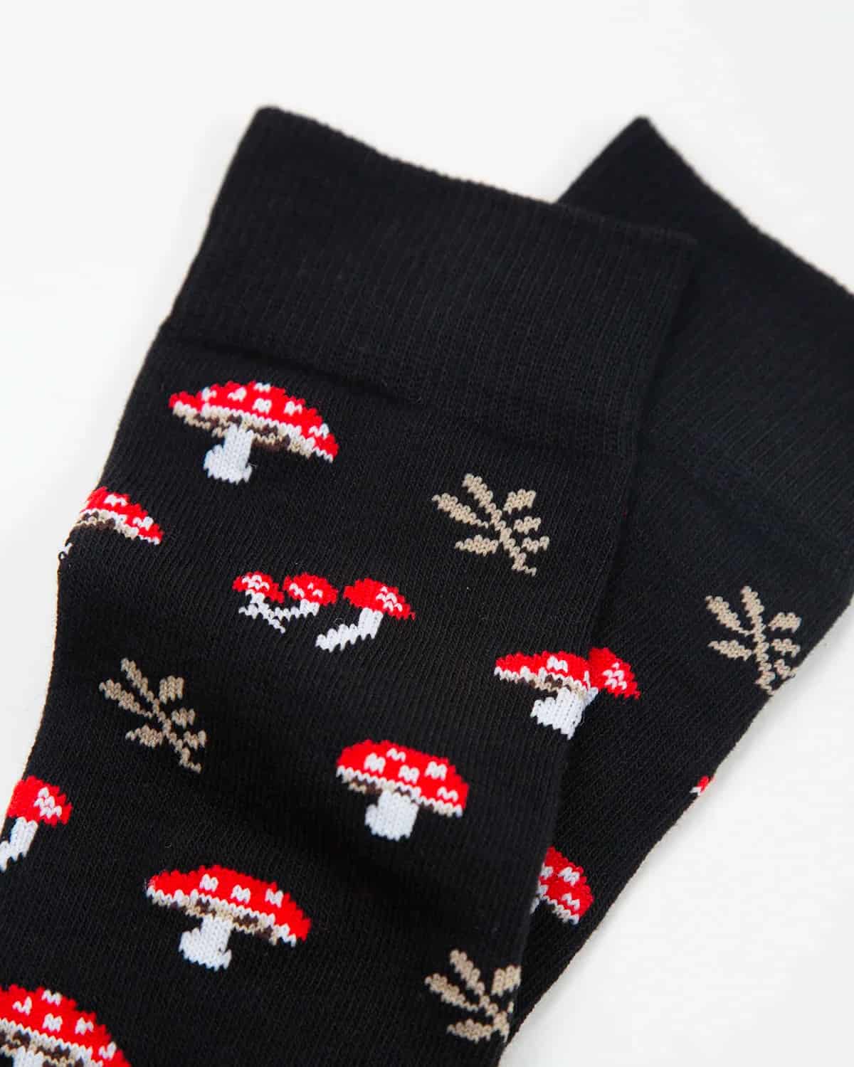 Medias Algodón Estampado Hongos - Fondo Negro - miniatura 3