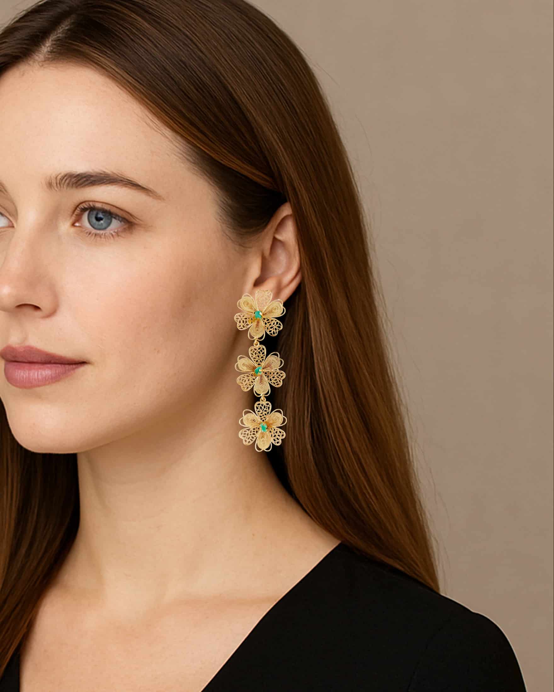 Aretes triple flor Carmelita - miniatura 2