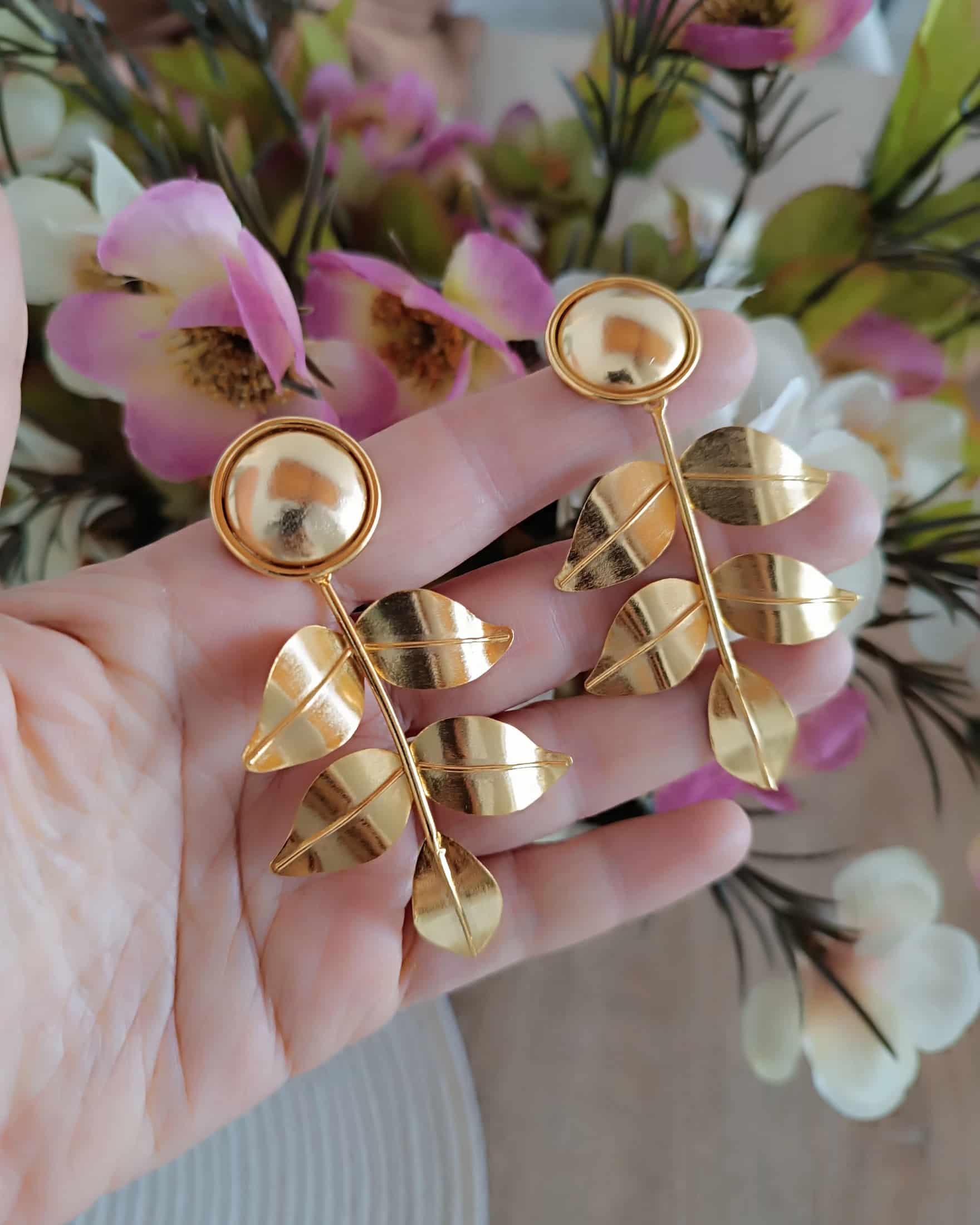 Aretes largos rama hojas Dina - miniatura 3