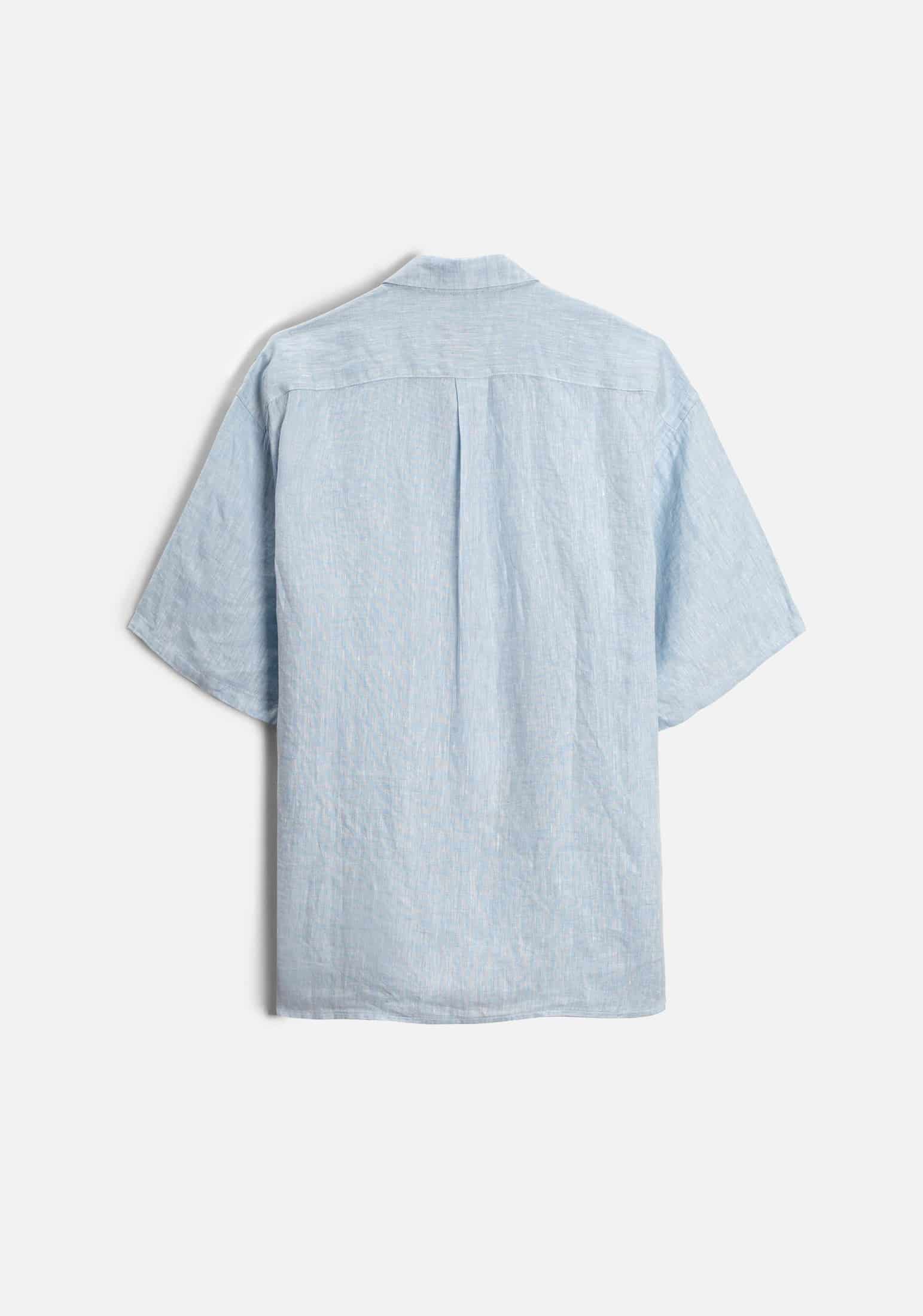 Camisa H Harlem Lino Unicolor Azul Claro - miniatura 4