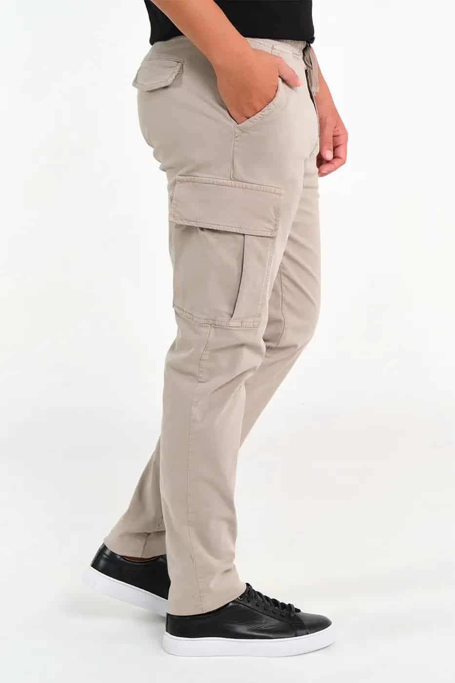 Pantalón Cargo Slim Fit Mezcla Algodón Beige - miniatura 3