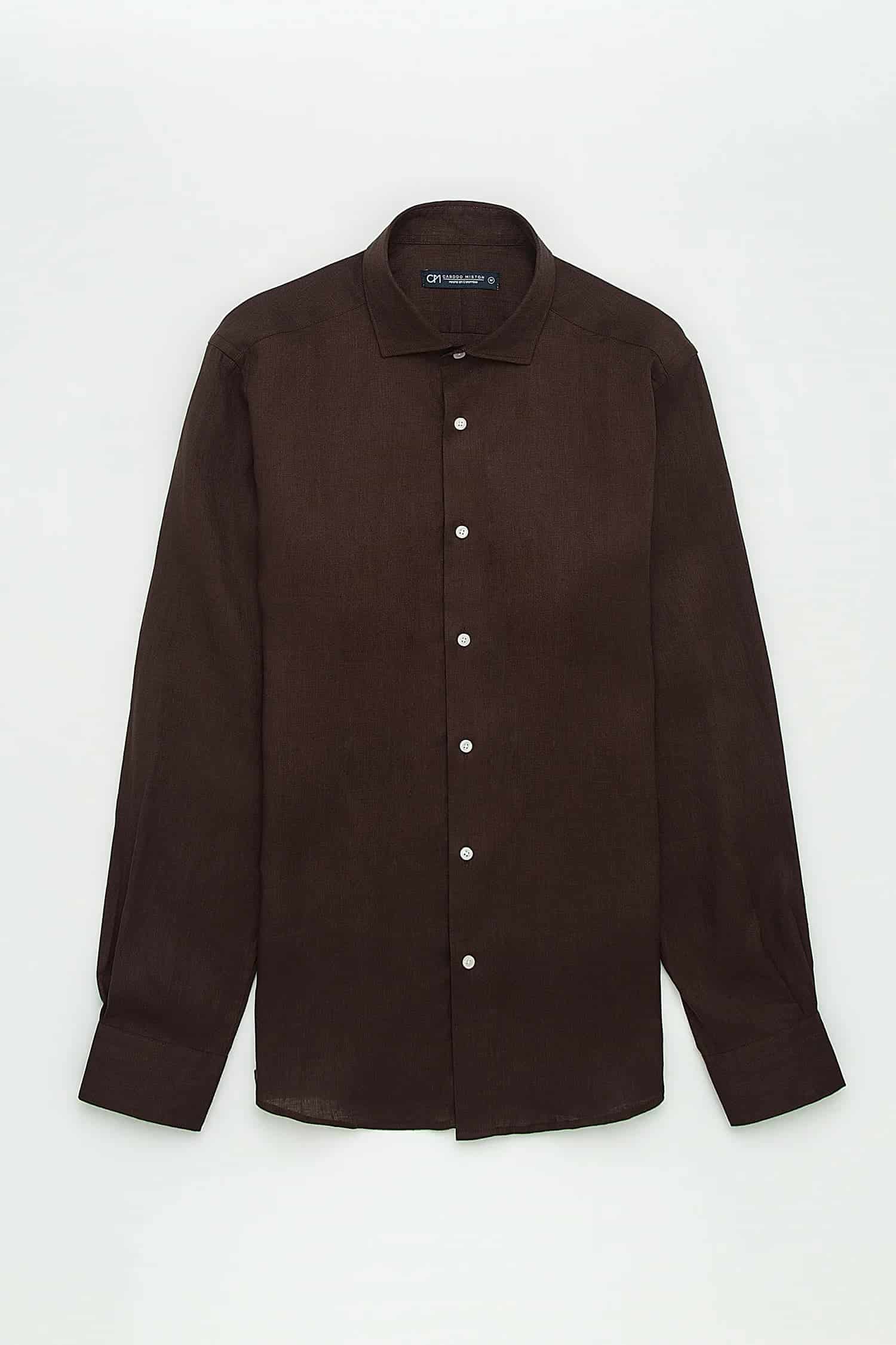 Camisa Button Under Lino Chocolate - miniatura 1