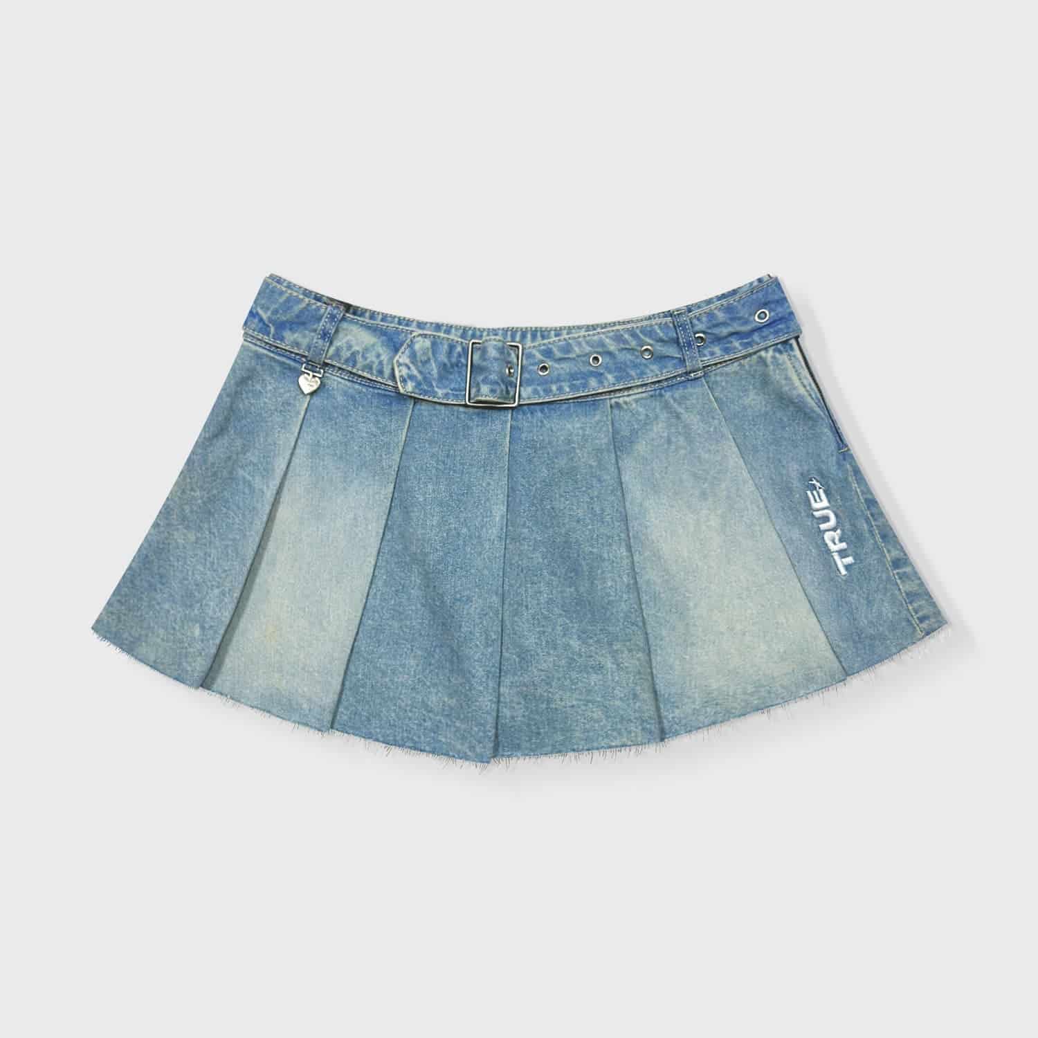 Denim Pleated Mini Skirt - Light Blue - miniatura 1