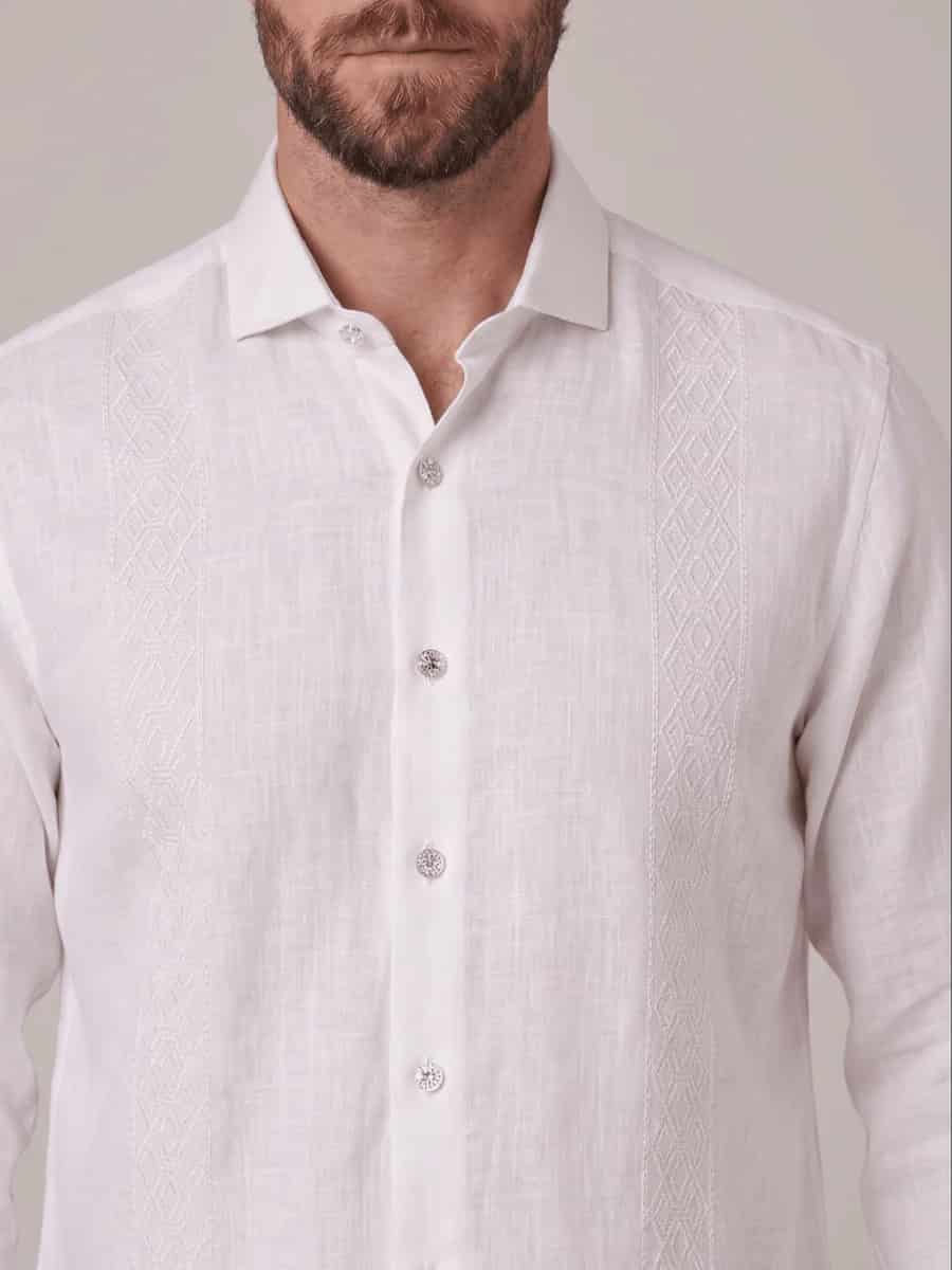 Guayabera en lino bordada manga larga para hombre Jon Sonen 010125066 - miniatura 3