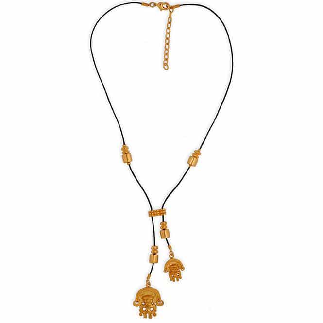 Collar Cuero Negro Corbata dos Dijes Pequeños Zoomorfo con Aretes Tairona - miniatura 1