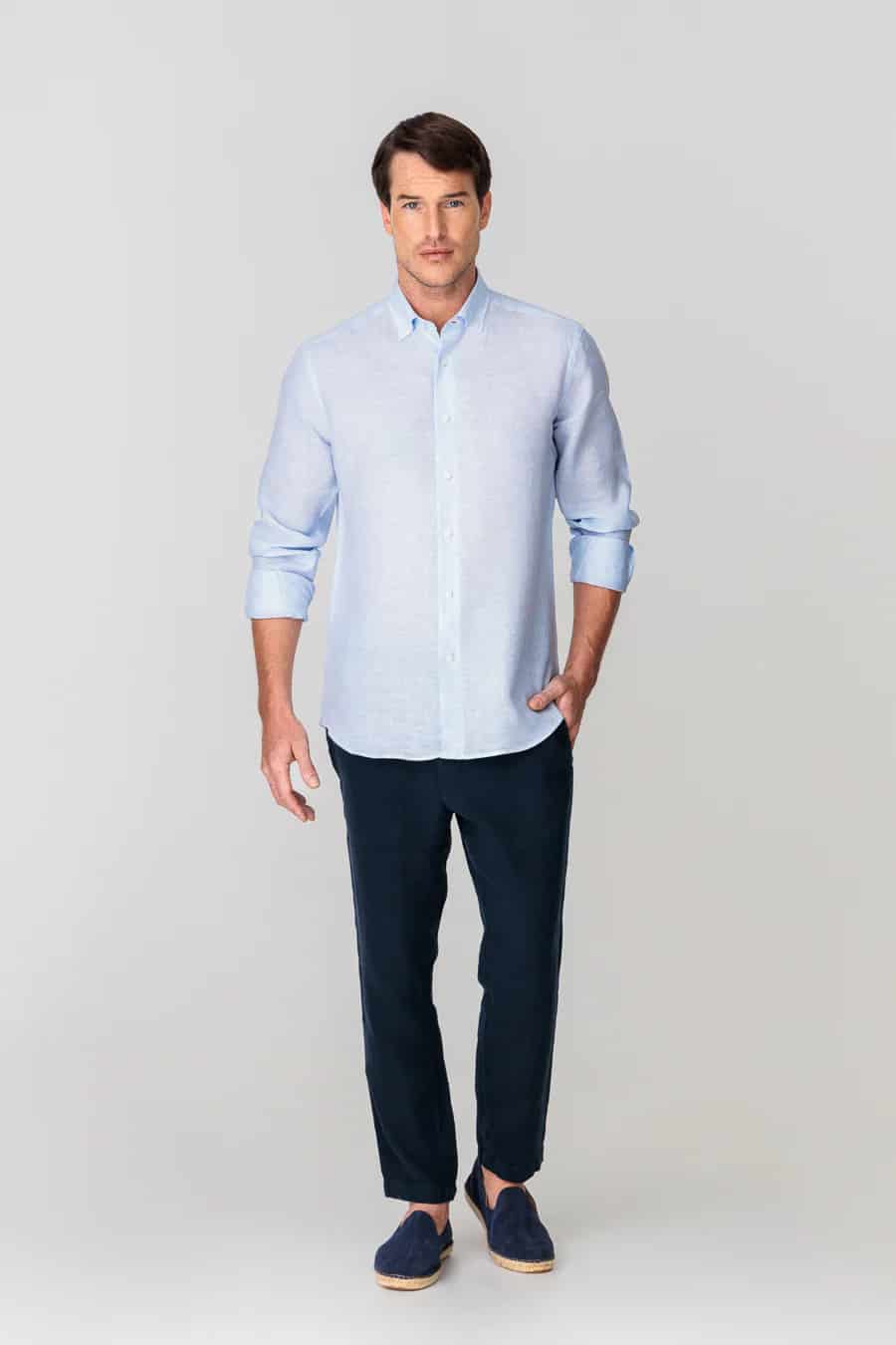 Men's linen shirt mini stripes blue - miniatura 5