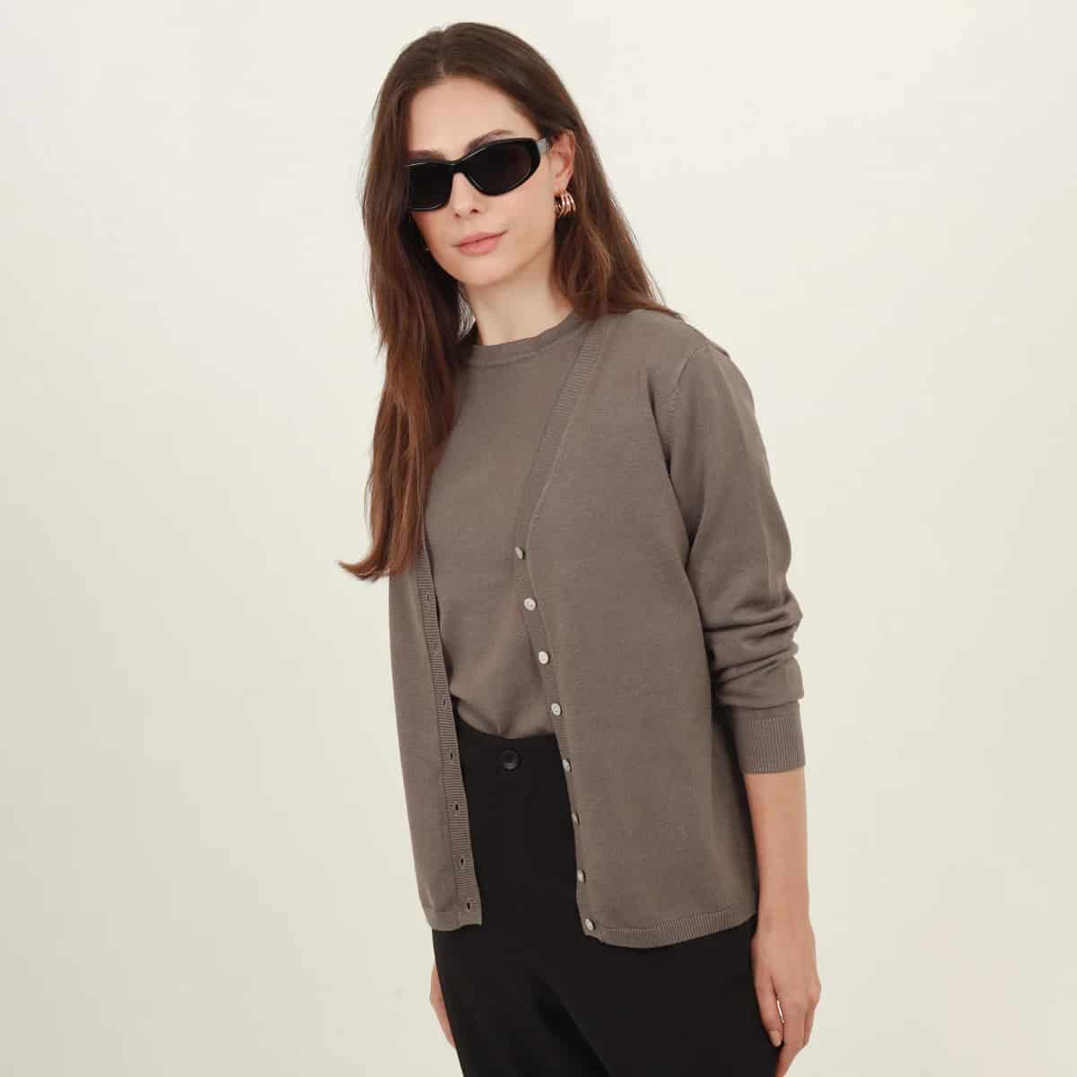 Sweater cardigan con botones manga larga - miniatura 3