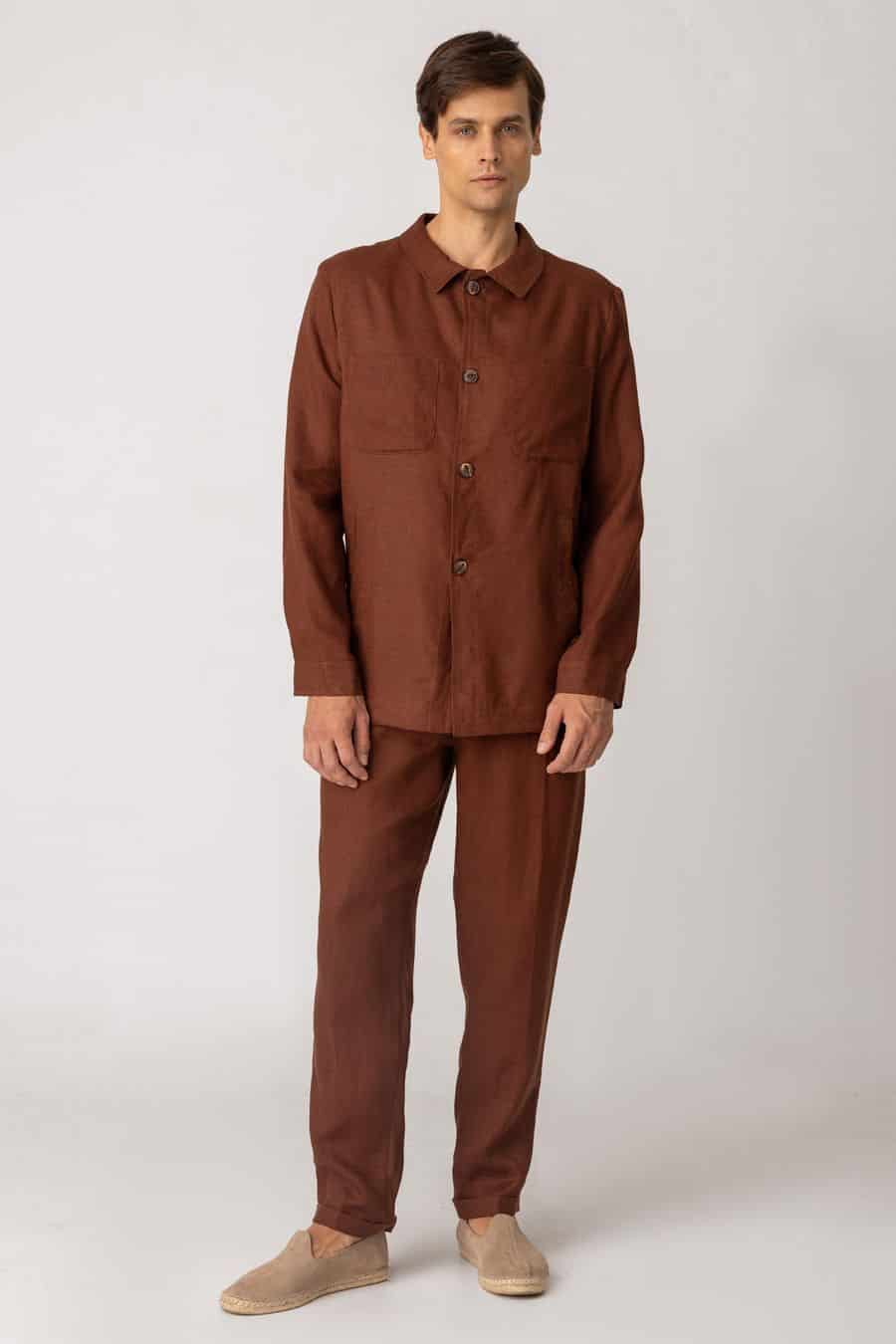 Men's linen pants brown ulisse - miniatura 1
